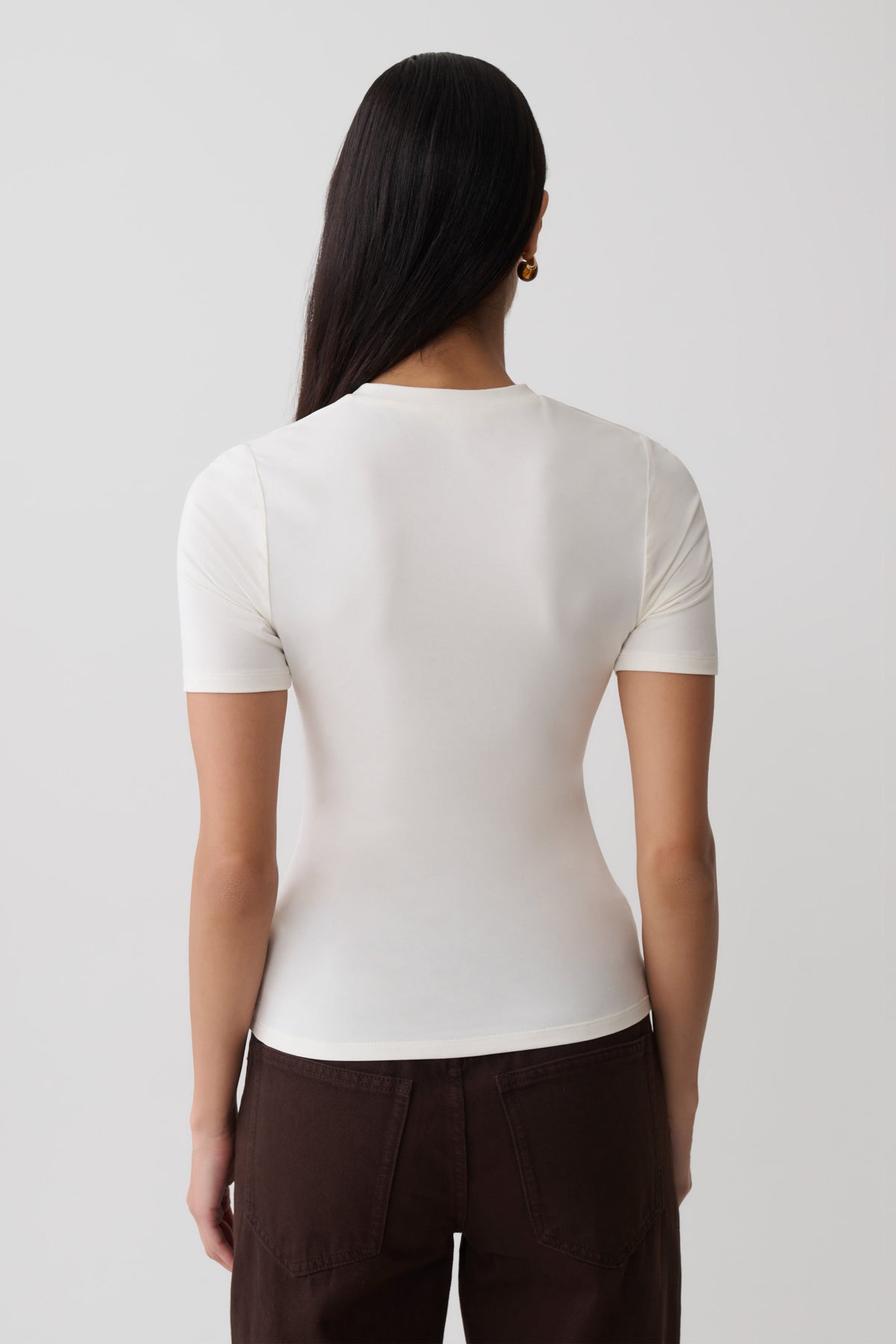 Janelle High V Neck Short Sleeve Top - Ivory #2