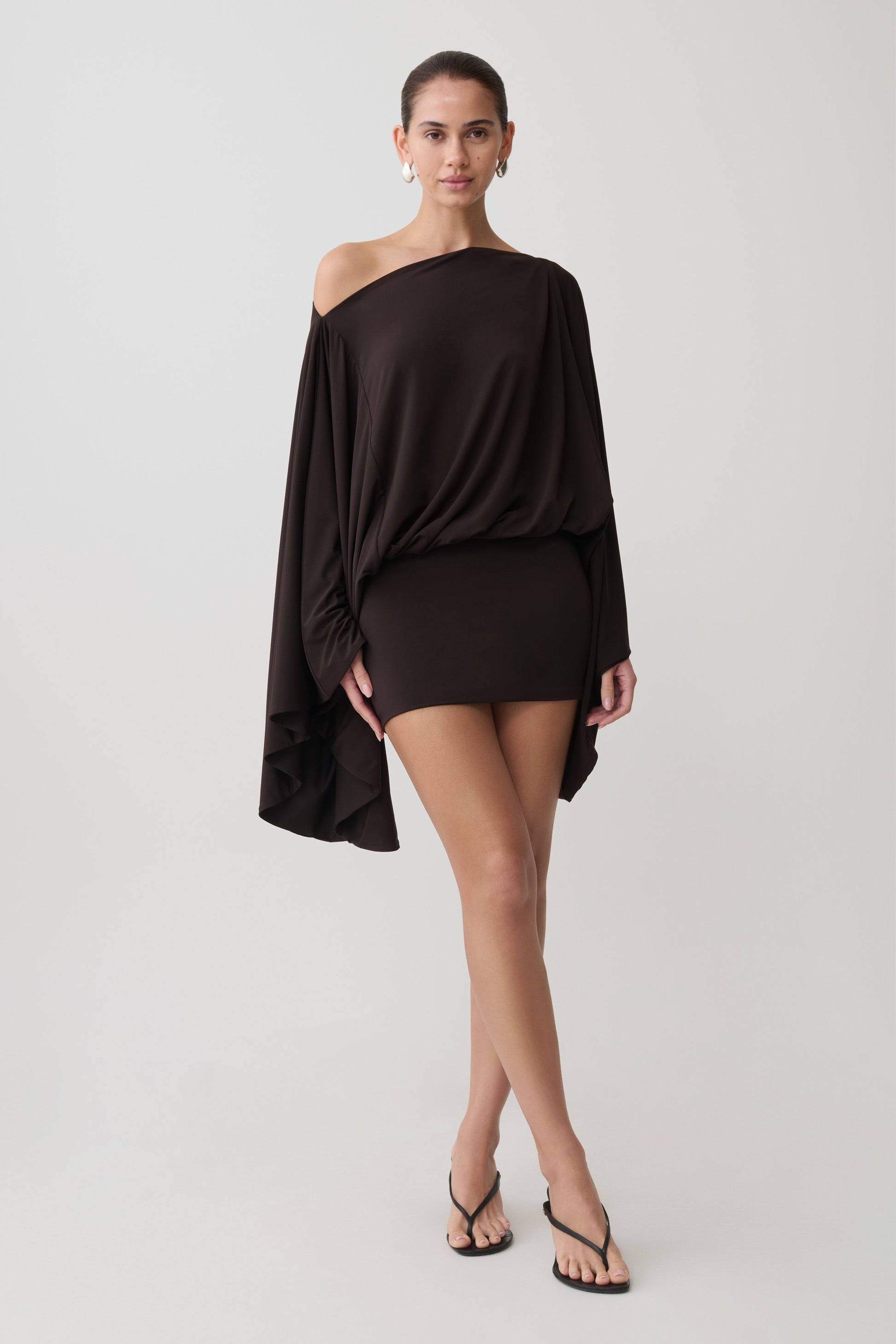 Jessy Draped Mini Dress - Dark Chocolate #6