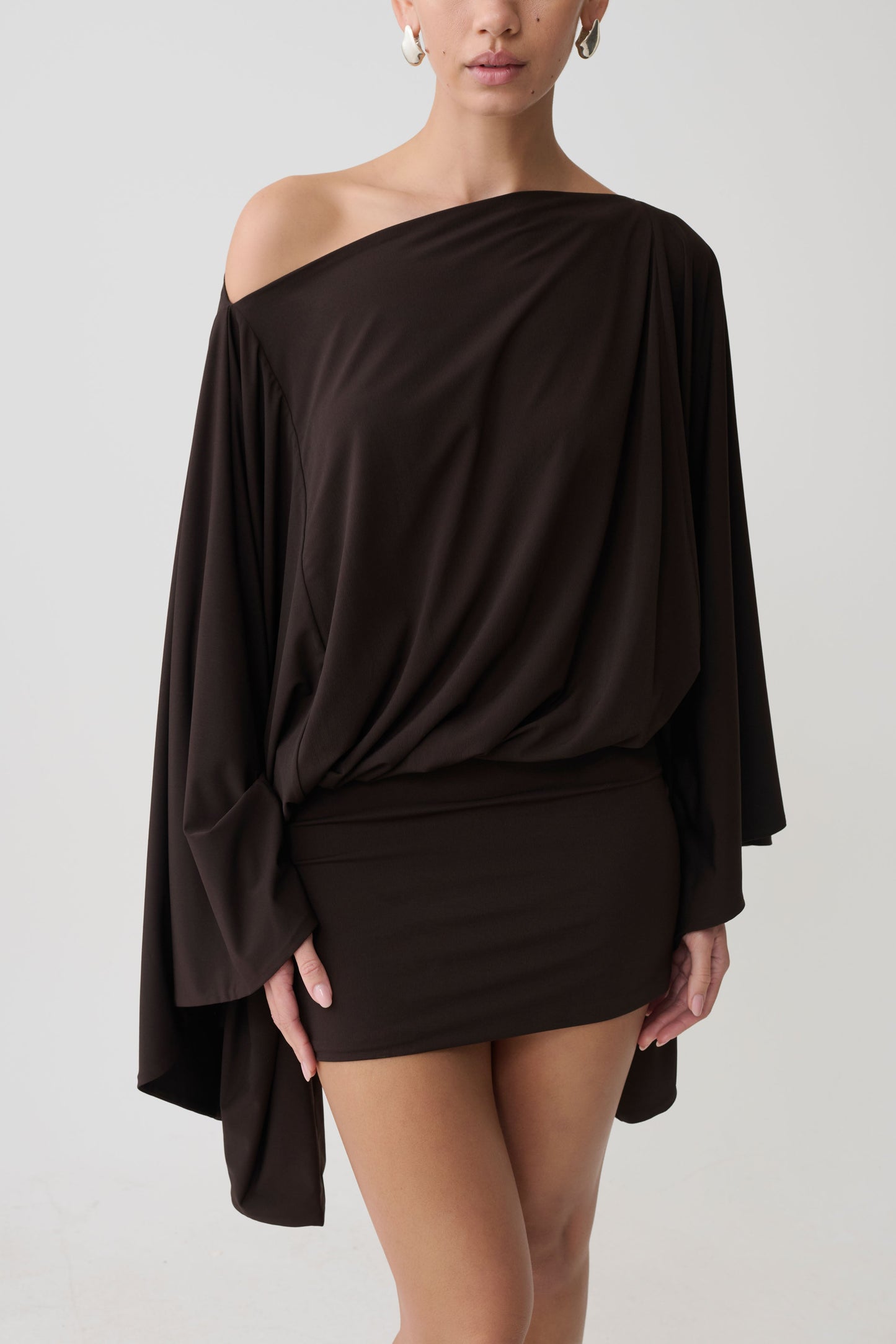 Jessy Draped Mini Dress - Dark Chocolate