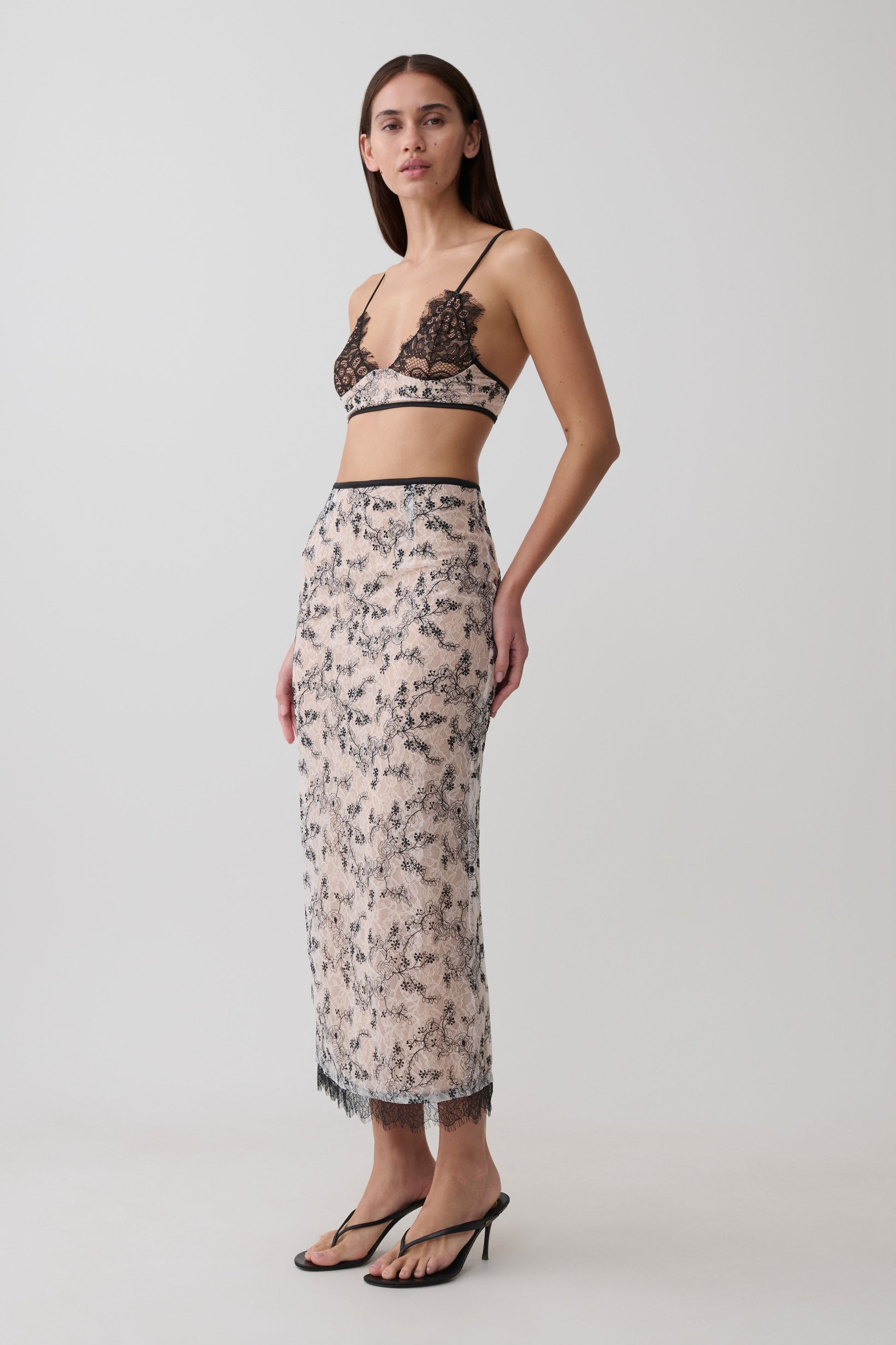 Kimberly Lace Pencil Midi Skirt - Nude Lace #5
