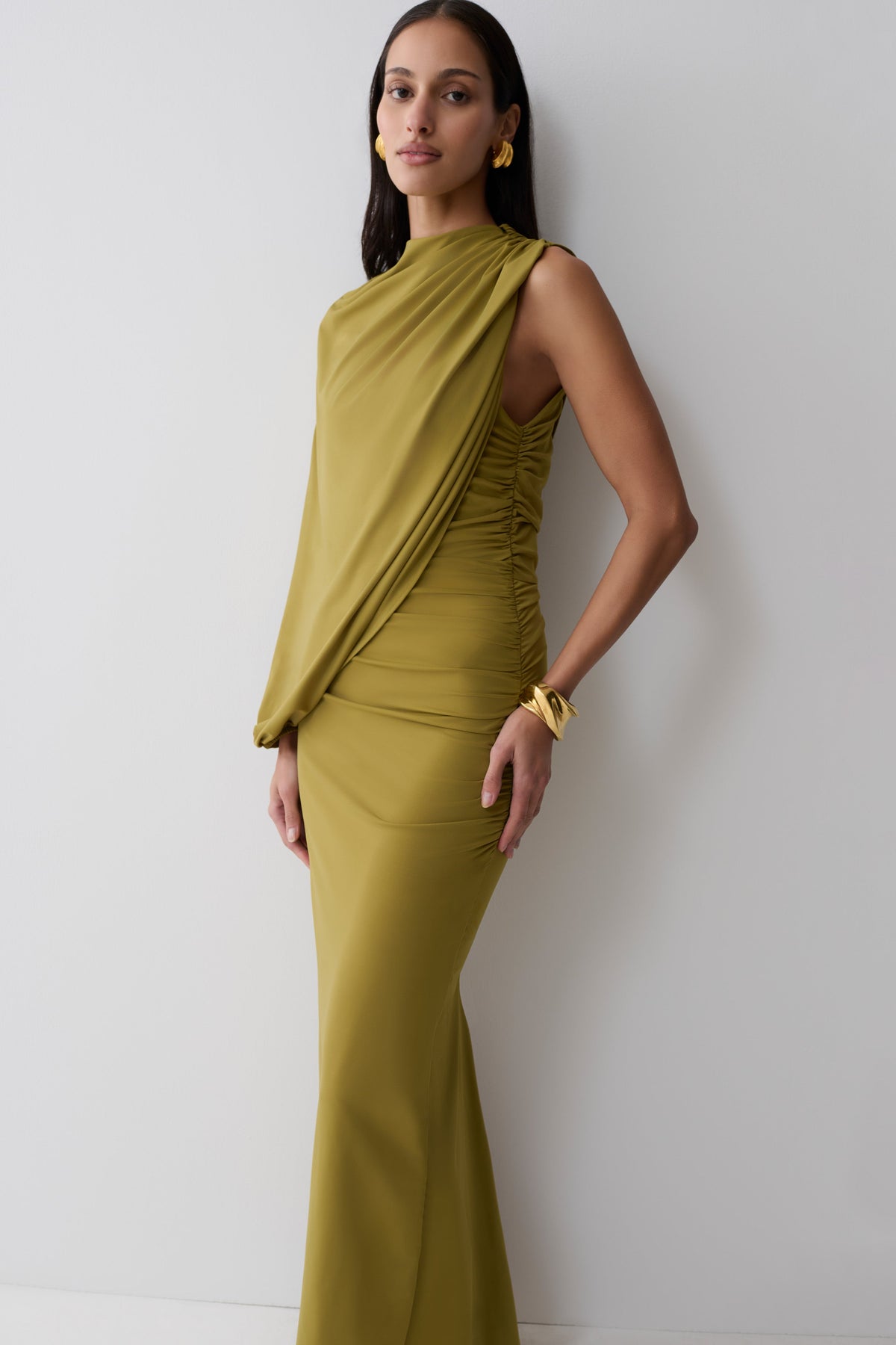 Yuri Gather Sleeve Maxi Dress - Martini Olive #4