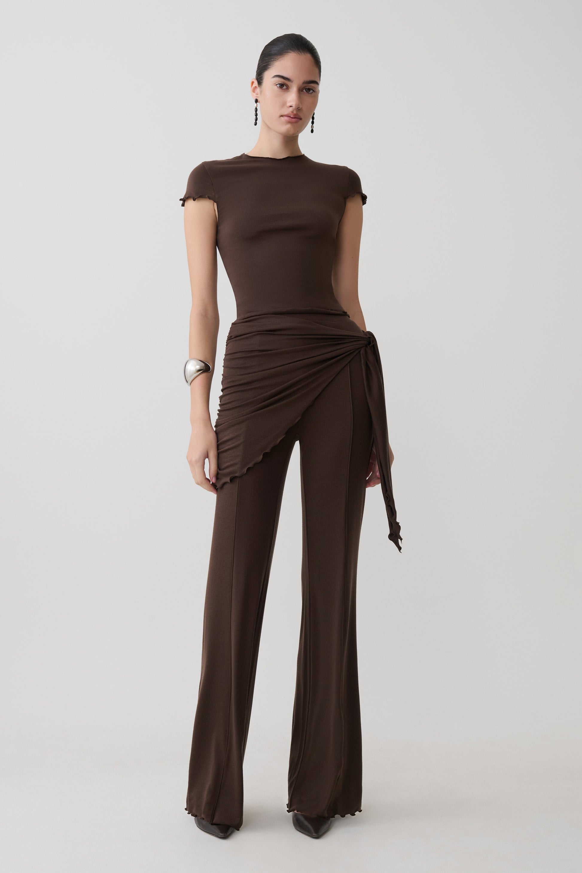 Anfie High Neck Top With Piping Detail - Dark Chocolate #6