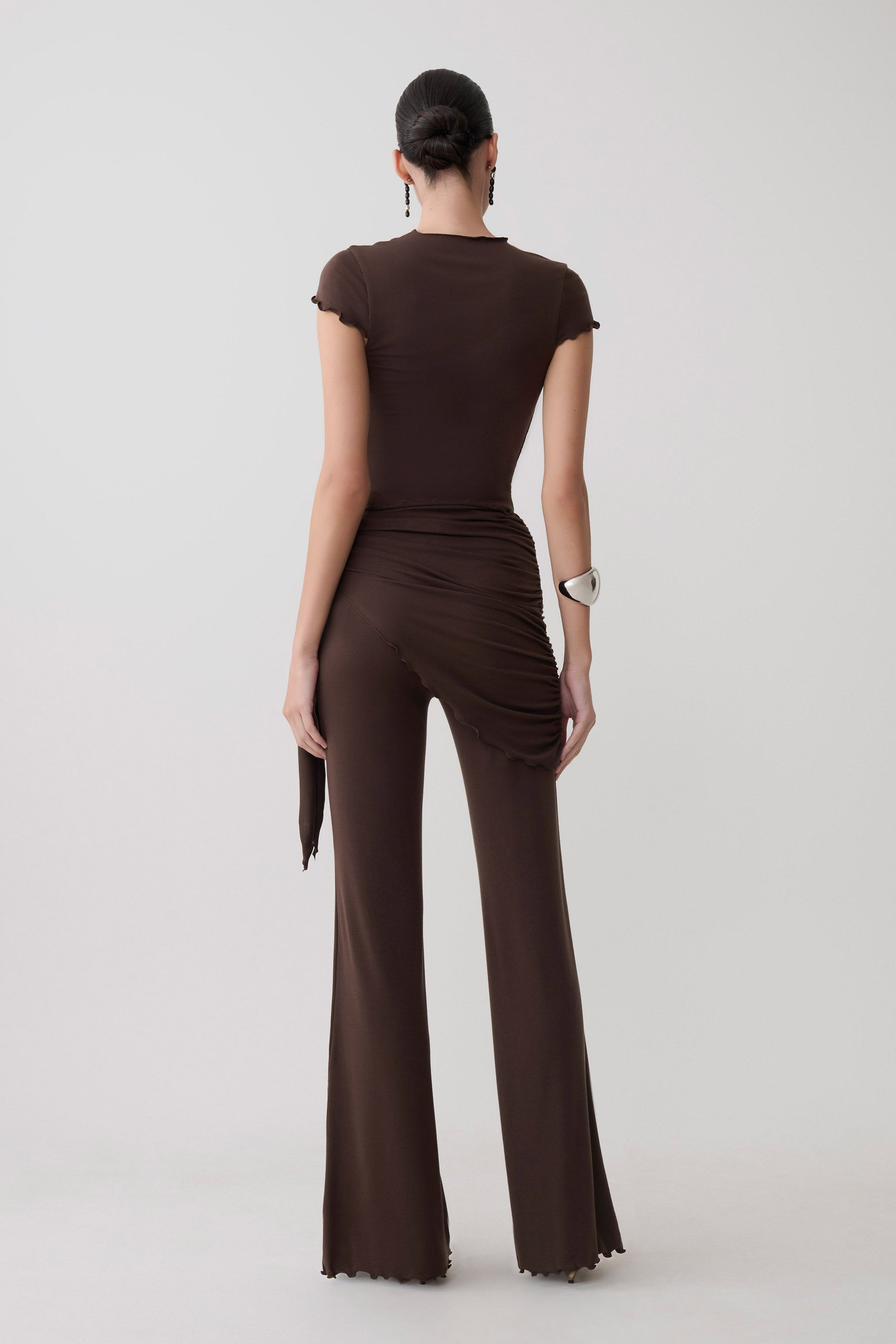 Anfie High Neck Top With Piping Detail - Dark Chocolate #5