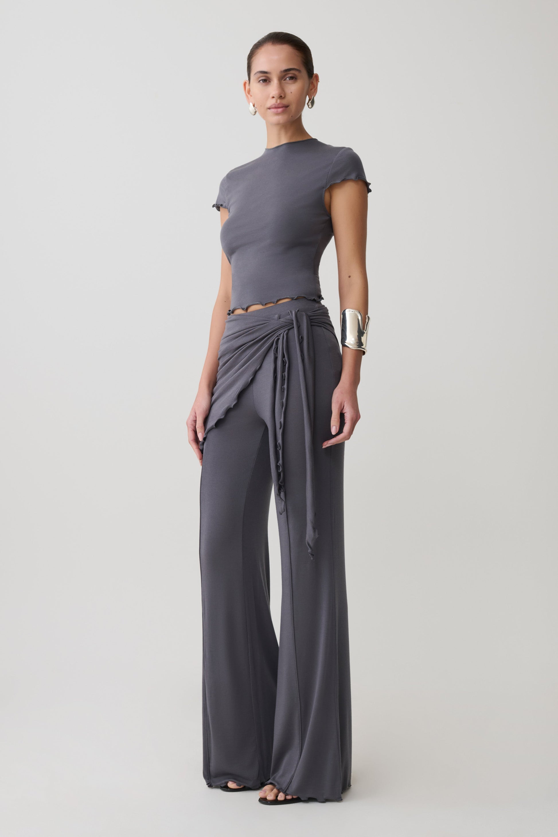 Anfie High Neck Top With Piping Detail - Grey #4
