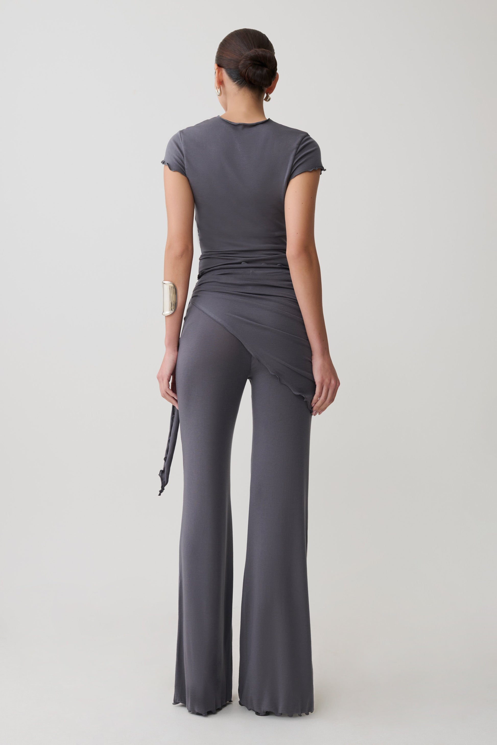 Anfie High Neck Top With Piping Detail - Grey #5