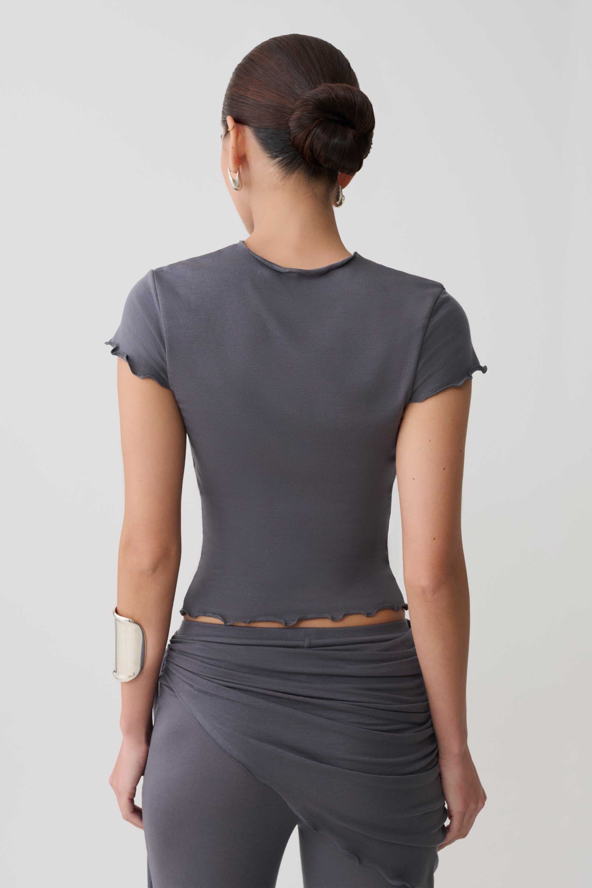 Anfie High Neck Top With Piping Detail - Grey #2