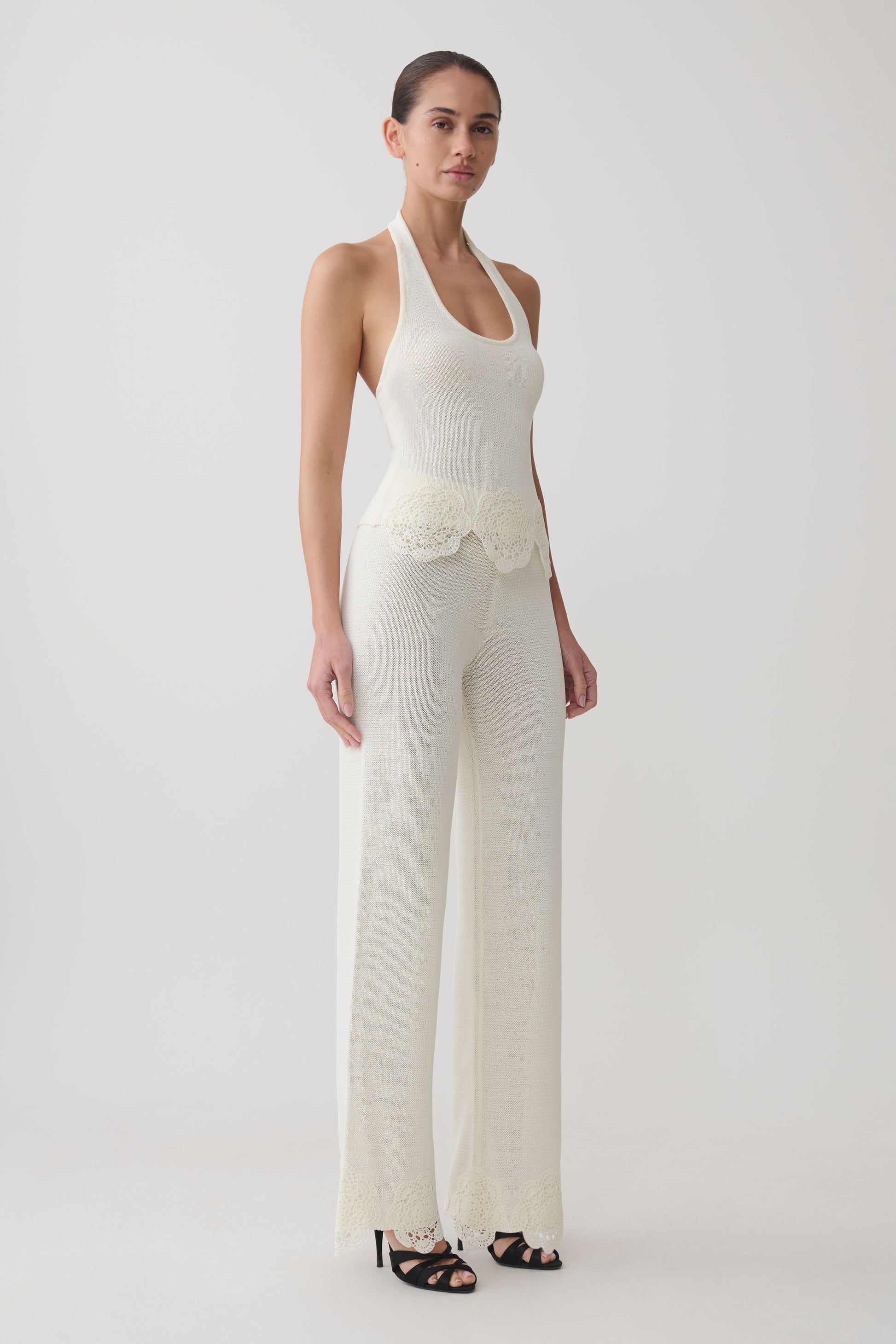 Salley Crochet Halter Longline Top - Ivory #4