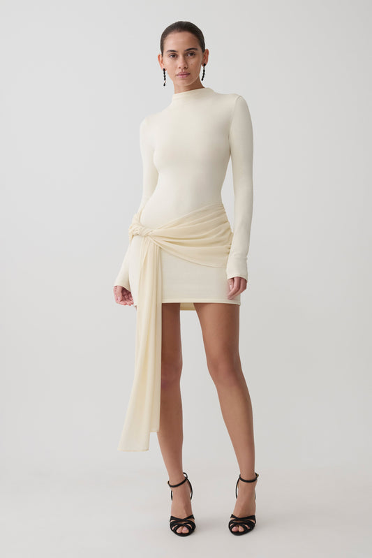 Grayson Knit Chiffon Mini Dress - Buttercream