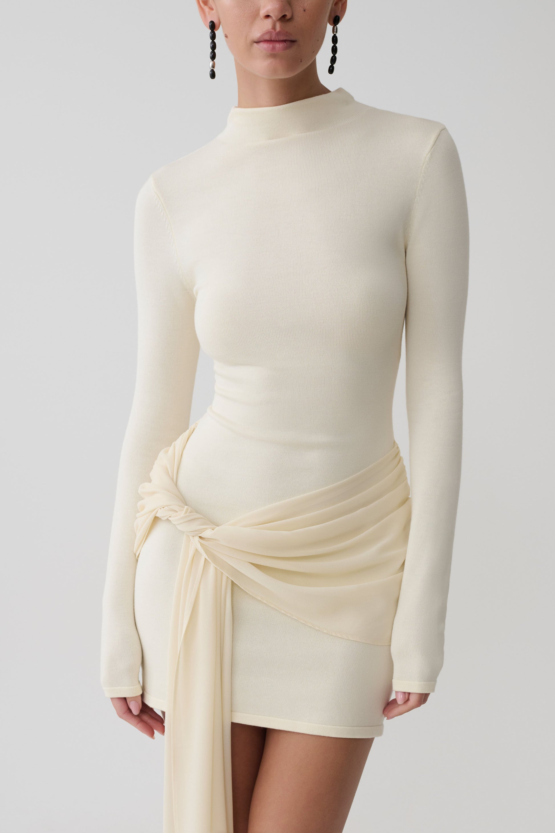 Grayson Knit Chiffon Mini Dress - Buttercream #6