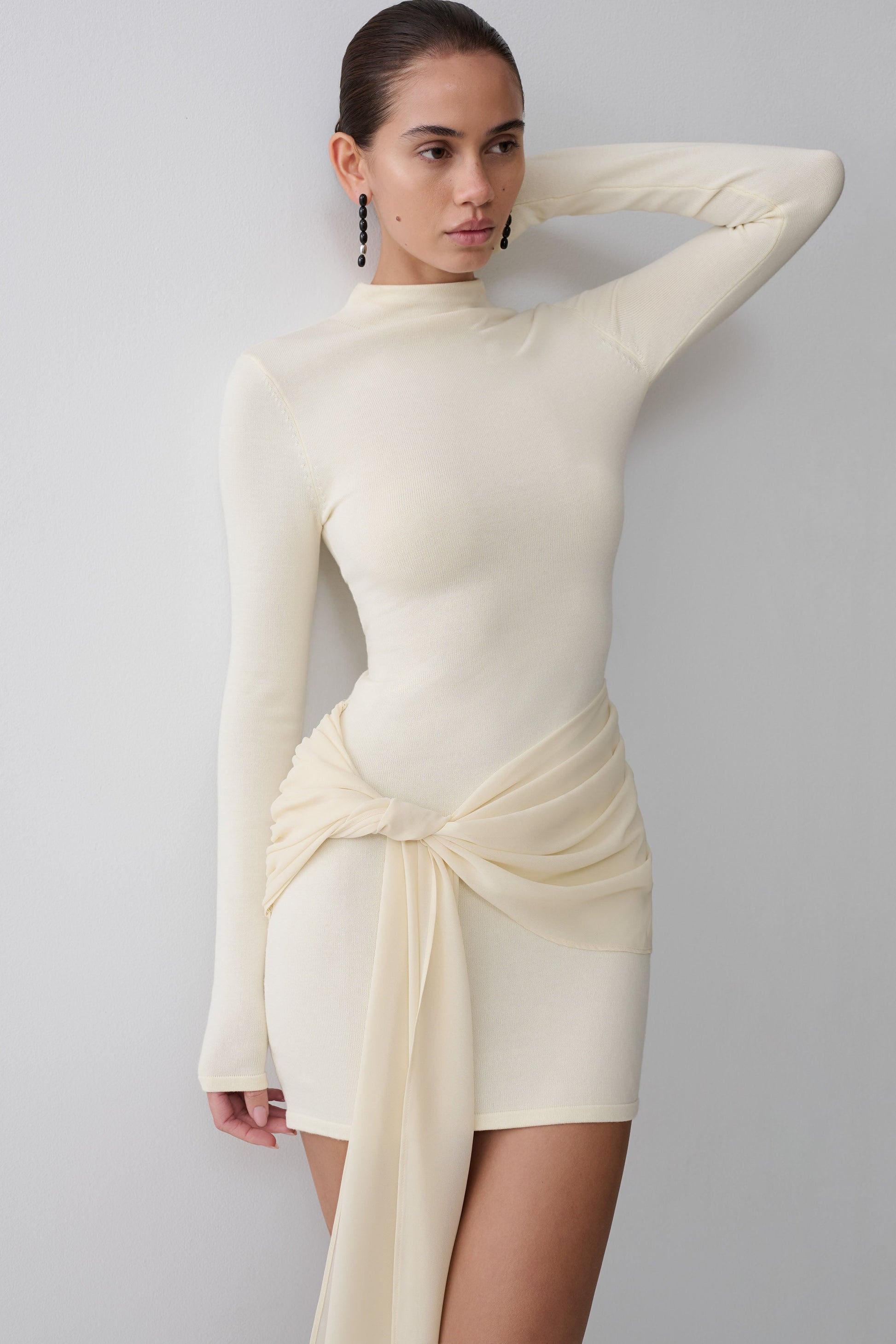 Grayson Knit Chiffon Mini Dress - Buttercream #3