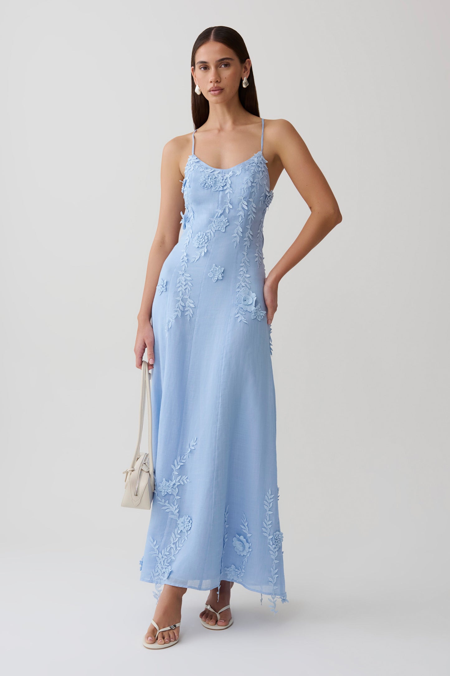 Odette Floral Lace Midi Dress - Pale Blue