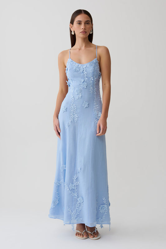 Odette Floral Lace Midi Dress - Pale Blue