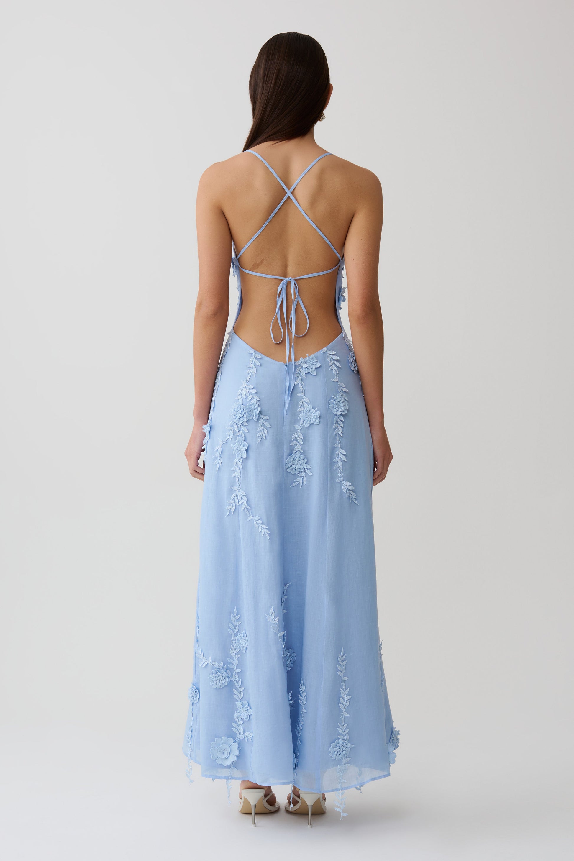 Odette Floral Lace Midi Dress - Pale Blue #2