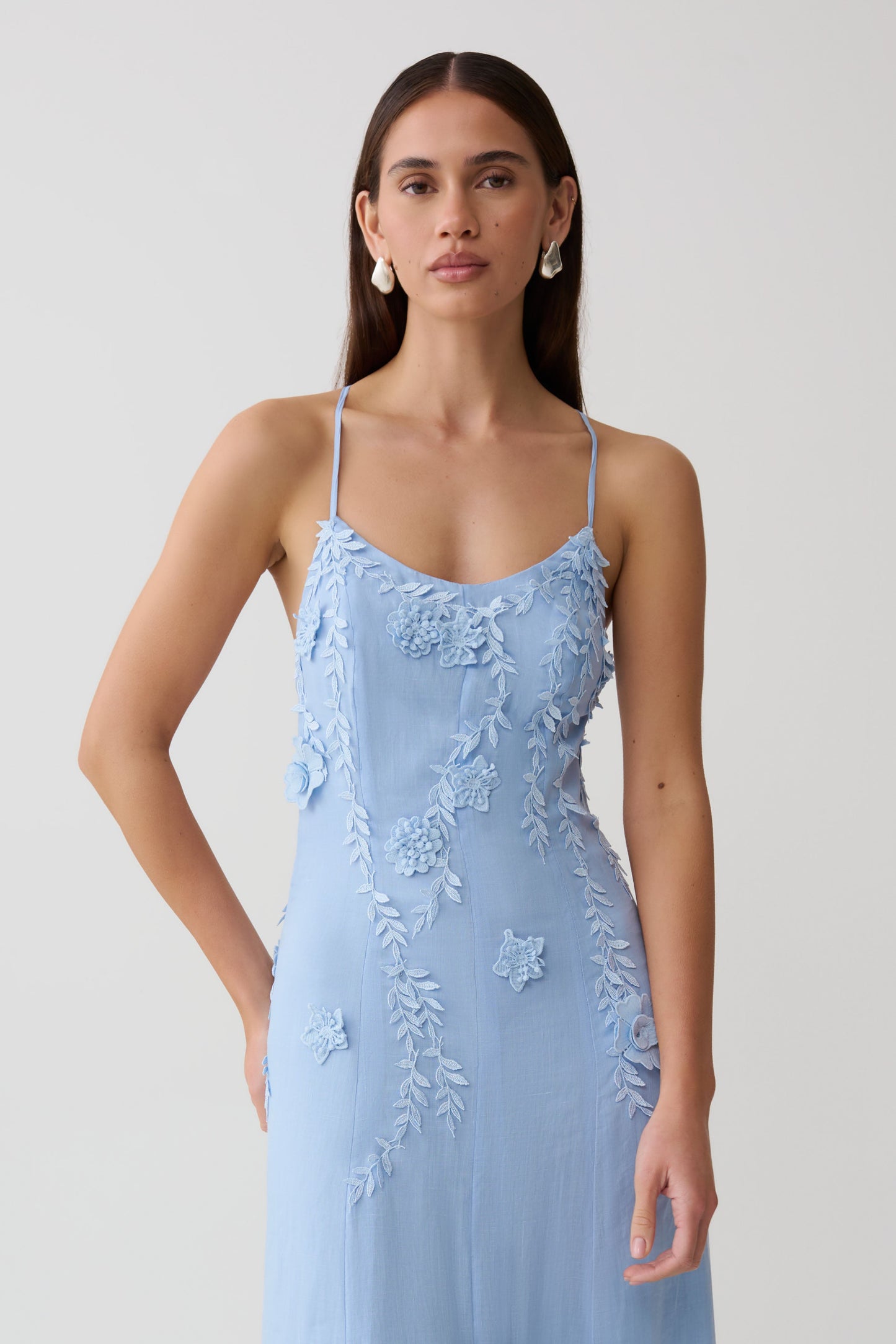 Odette Floral Lace Midi Dress - Pale Blue