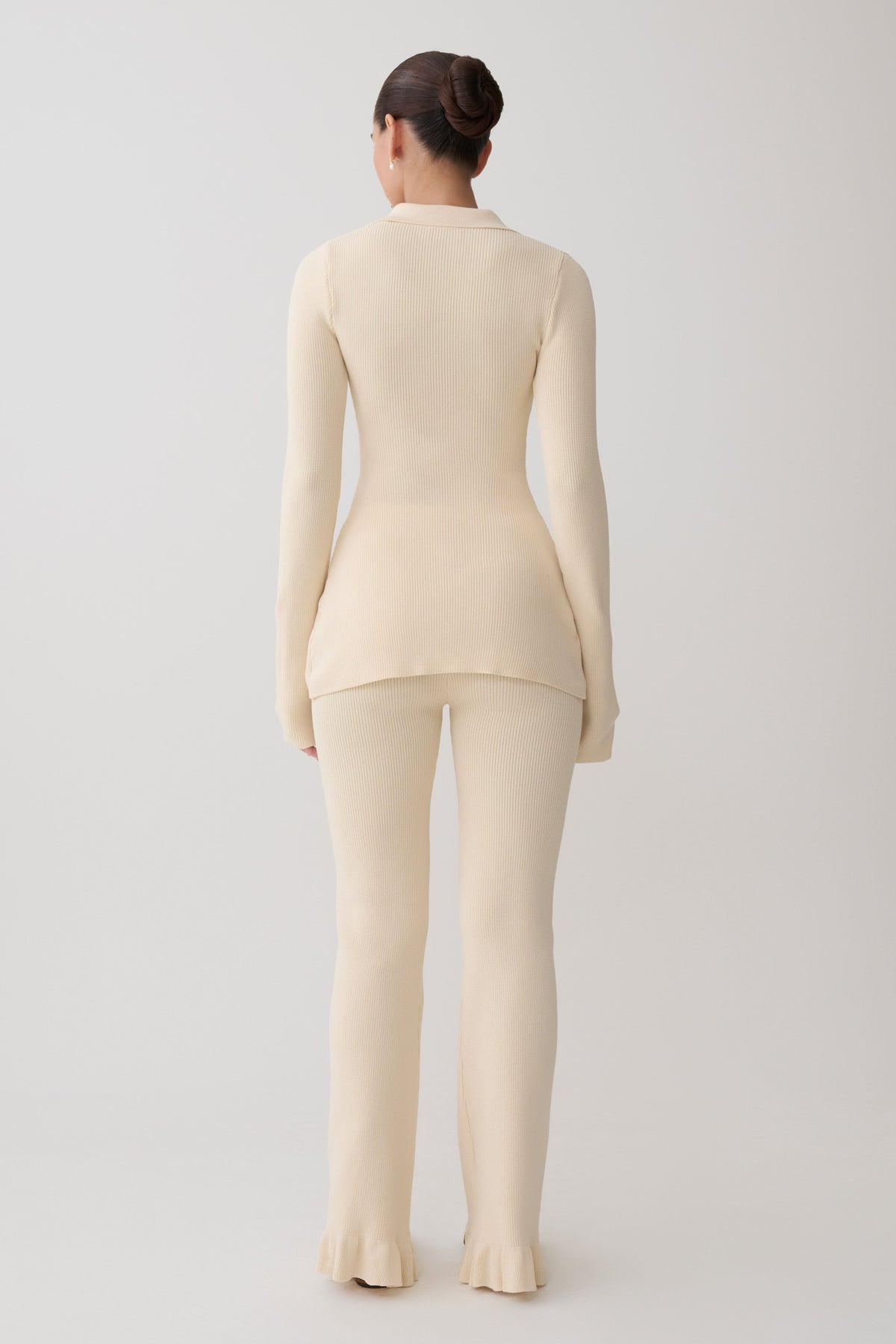 Suzie Ribbed Flared Pants - Ivory #2