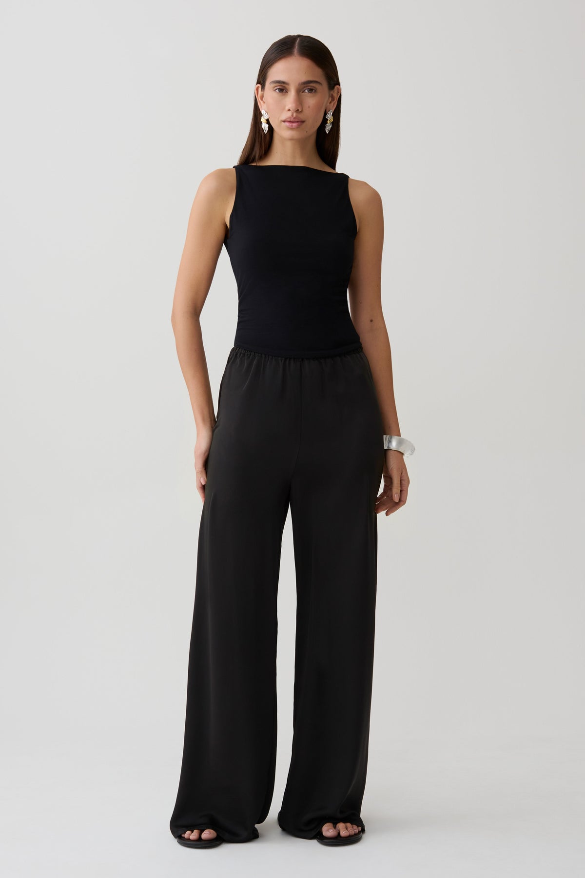 Alysa Satin Straight Pants - Black