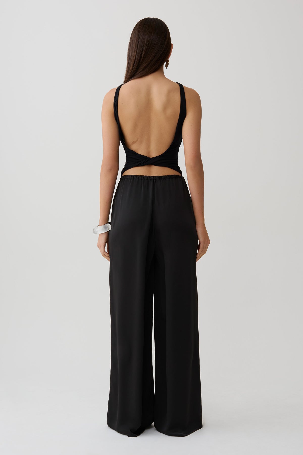 Alysa Satin Straight Pants - Black #2