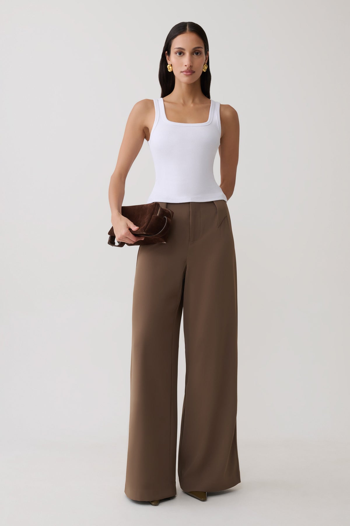 Arlo Wide Leg Suiting Trouser - Cacao Brown #3