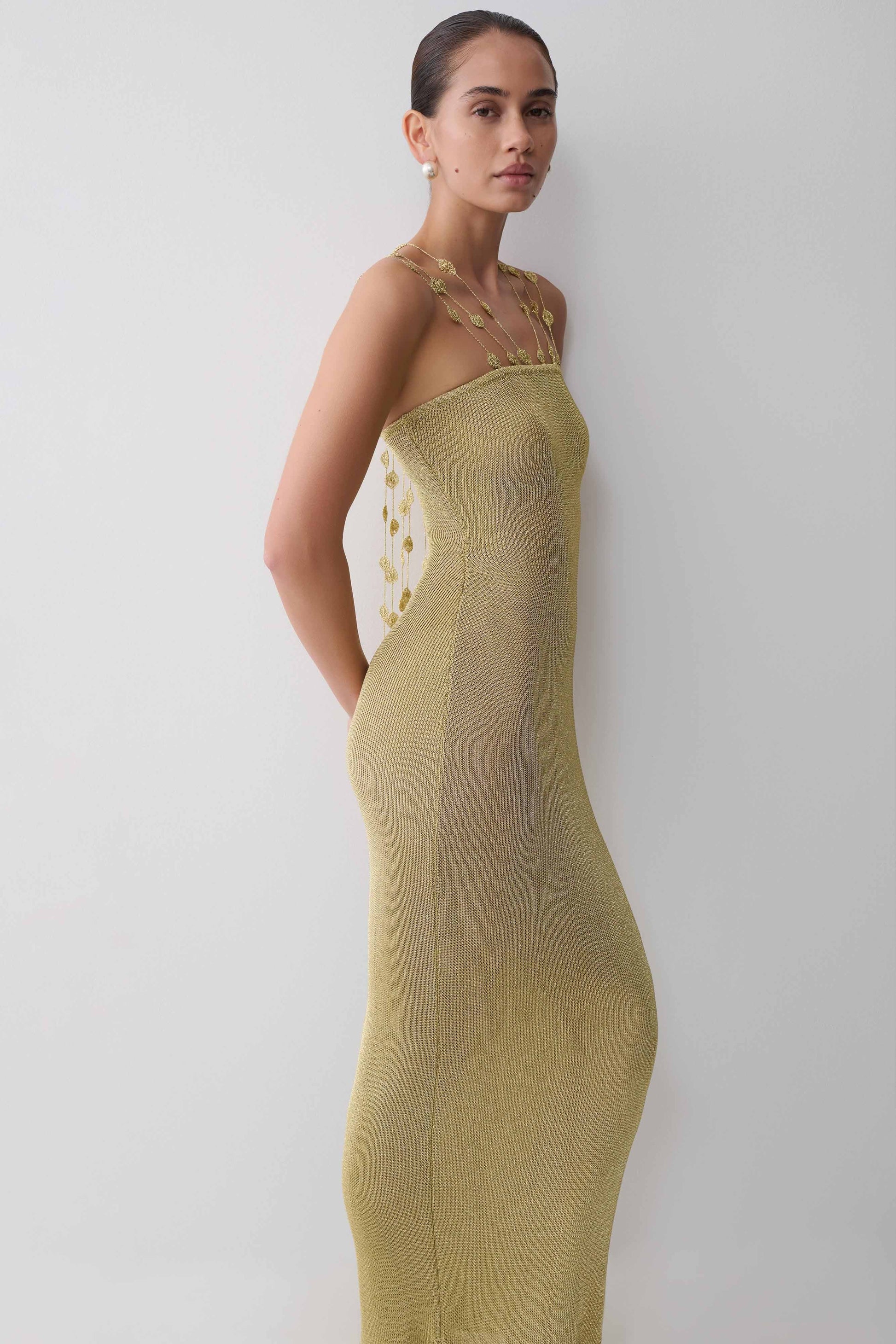 Shami Lurex Maxi Dress With Flowers - Gold #8