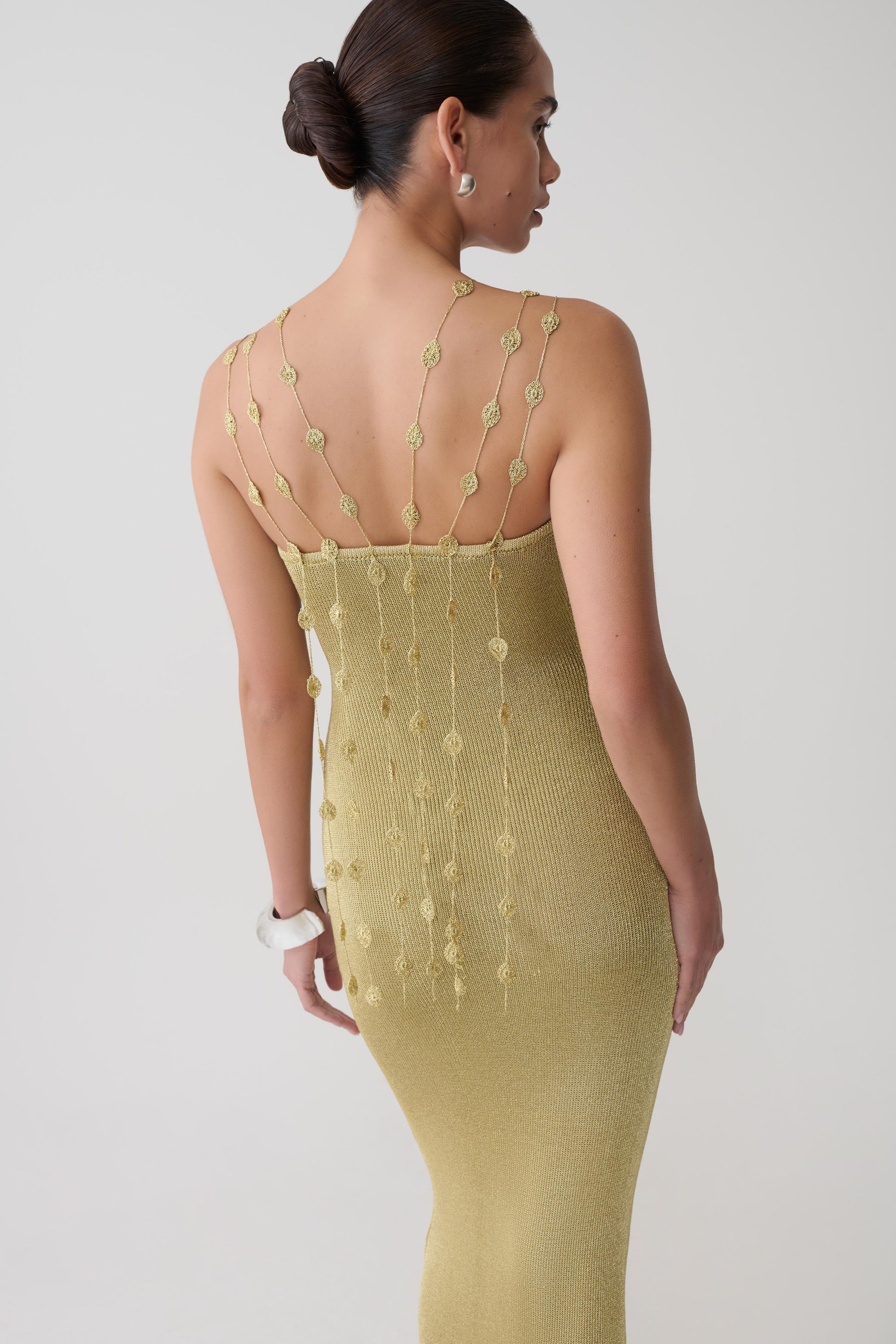 Shami Lurex Maxi Dress With Flowers - Gold #4