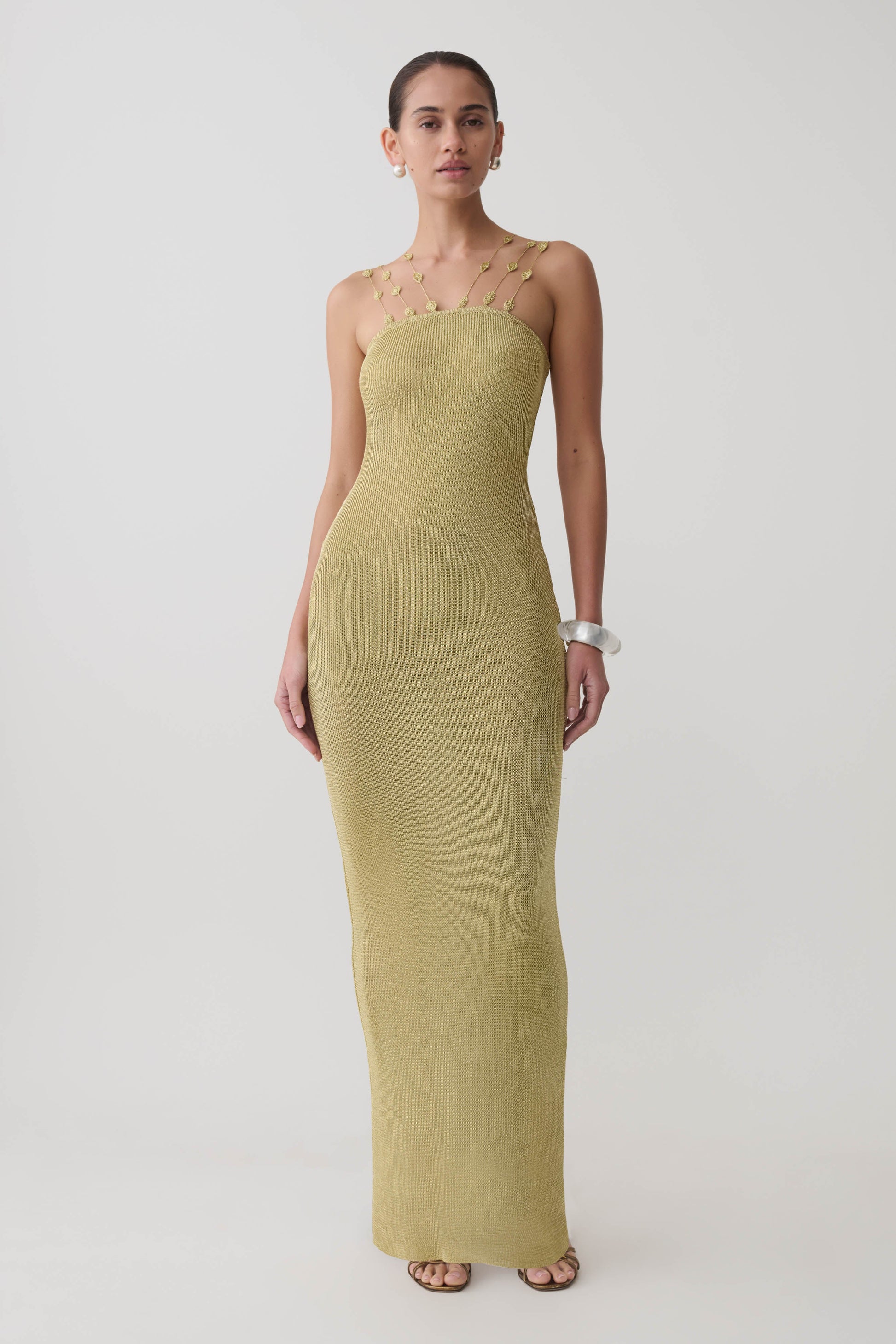 Shami Lurex Maxi Dress With Flowers - Gold #2
