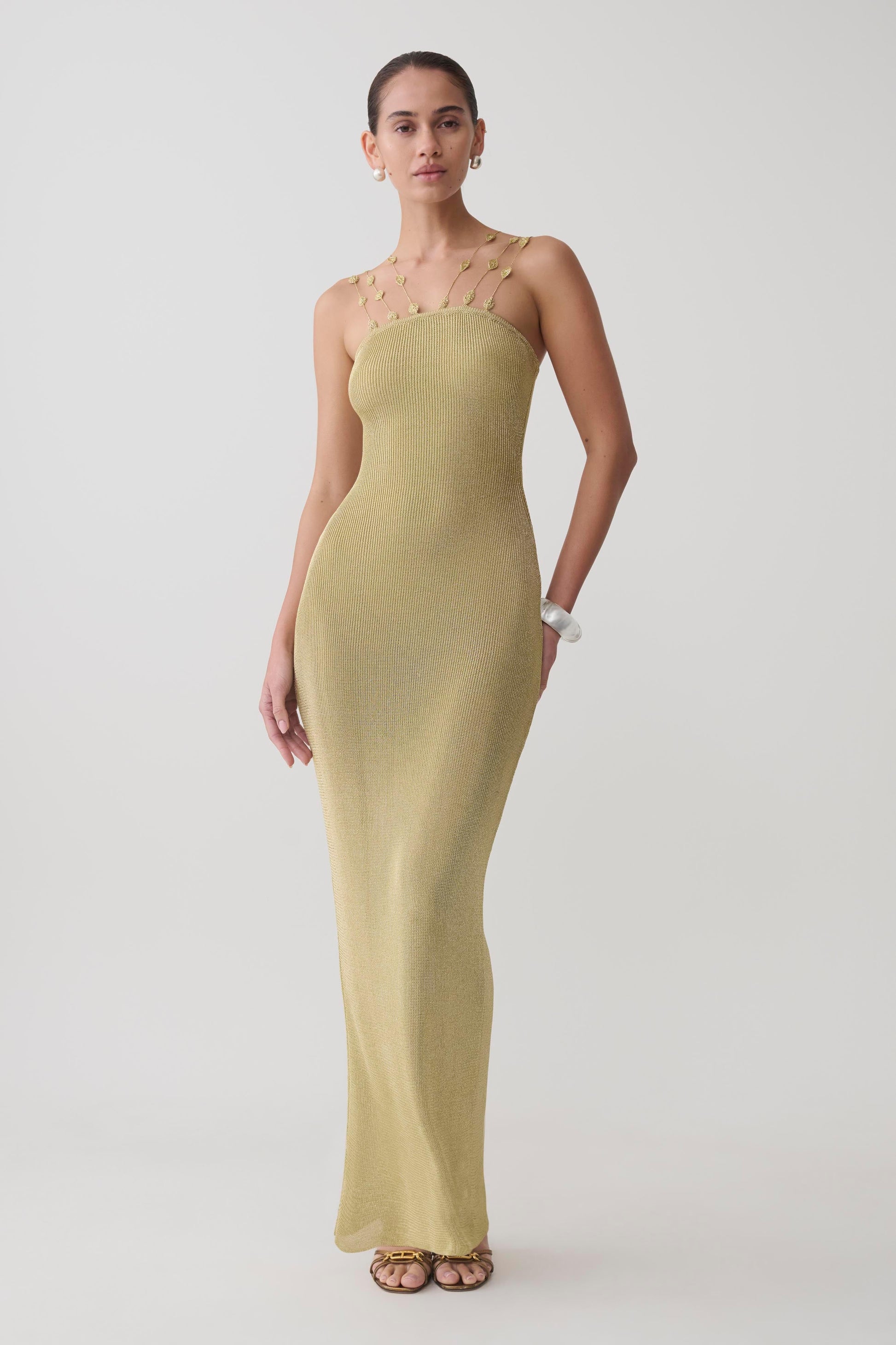 Shami Lurex Maxi Dress With Flowers - Gold #6