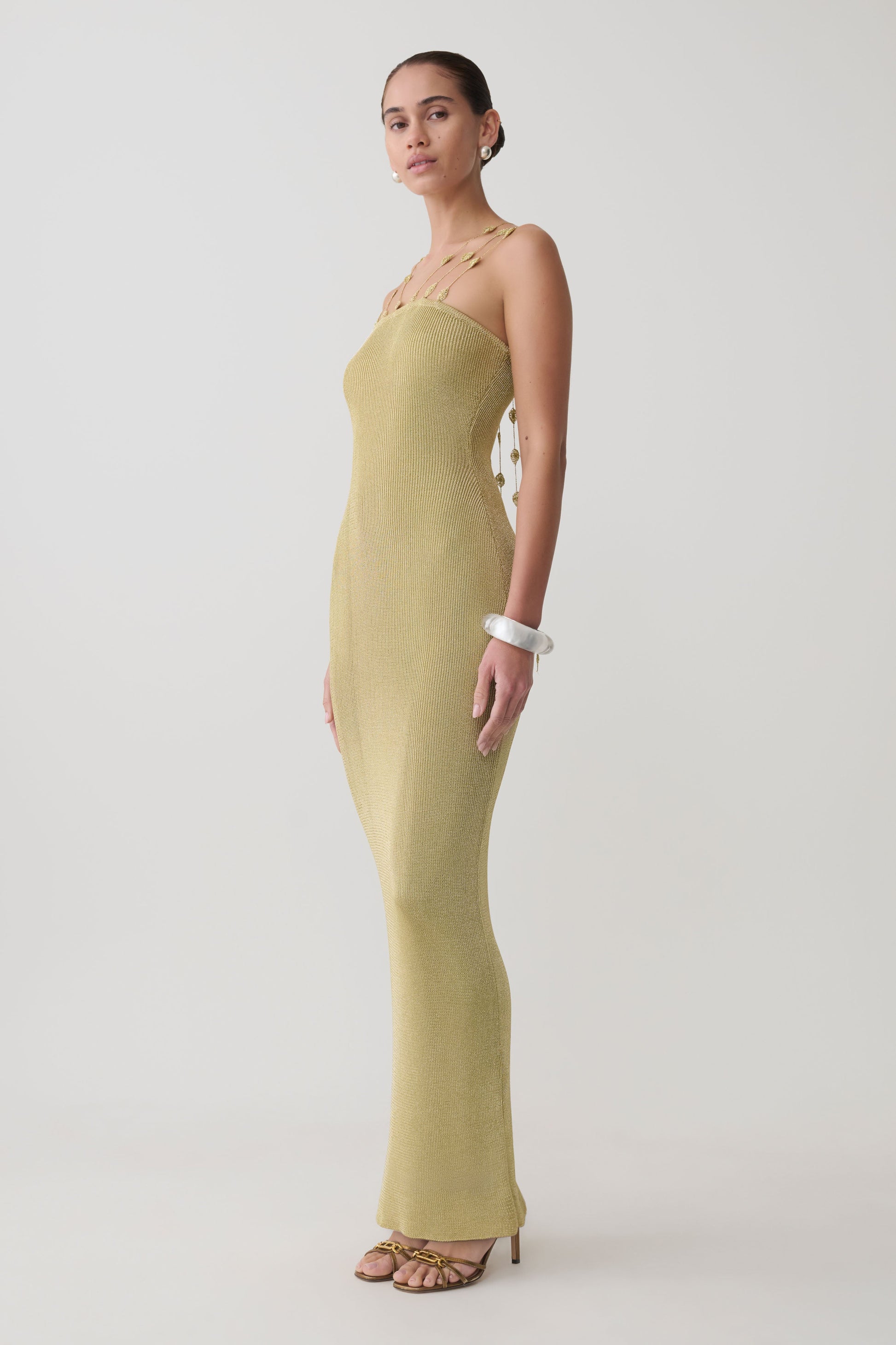 Shami Lurex Maxi Dress With Flowers - Gold #5