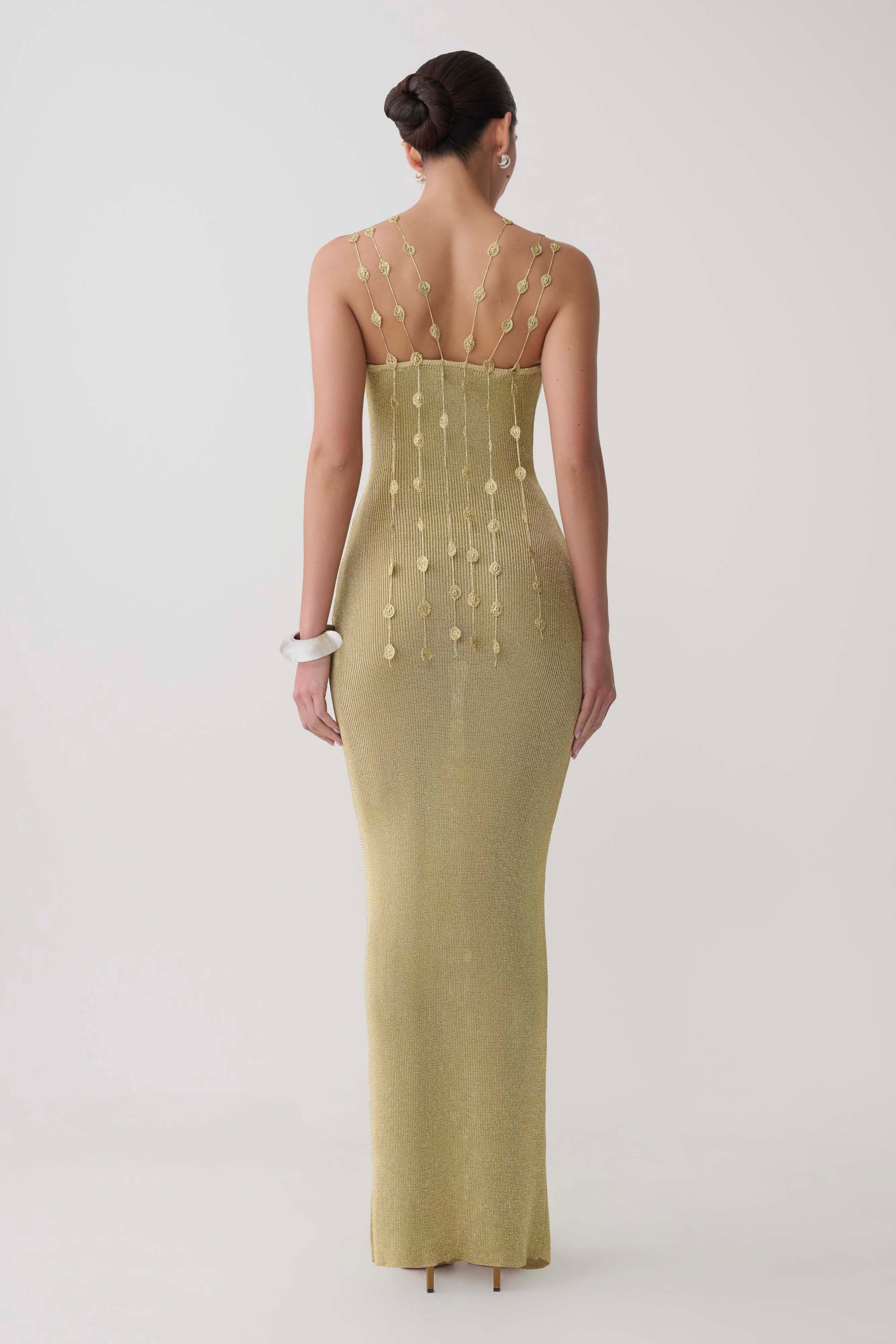 Shami Lurex Maxi Dress With Flowers - Gold #3