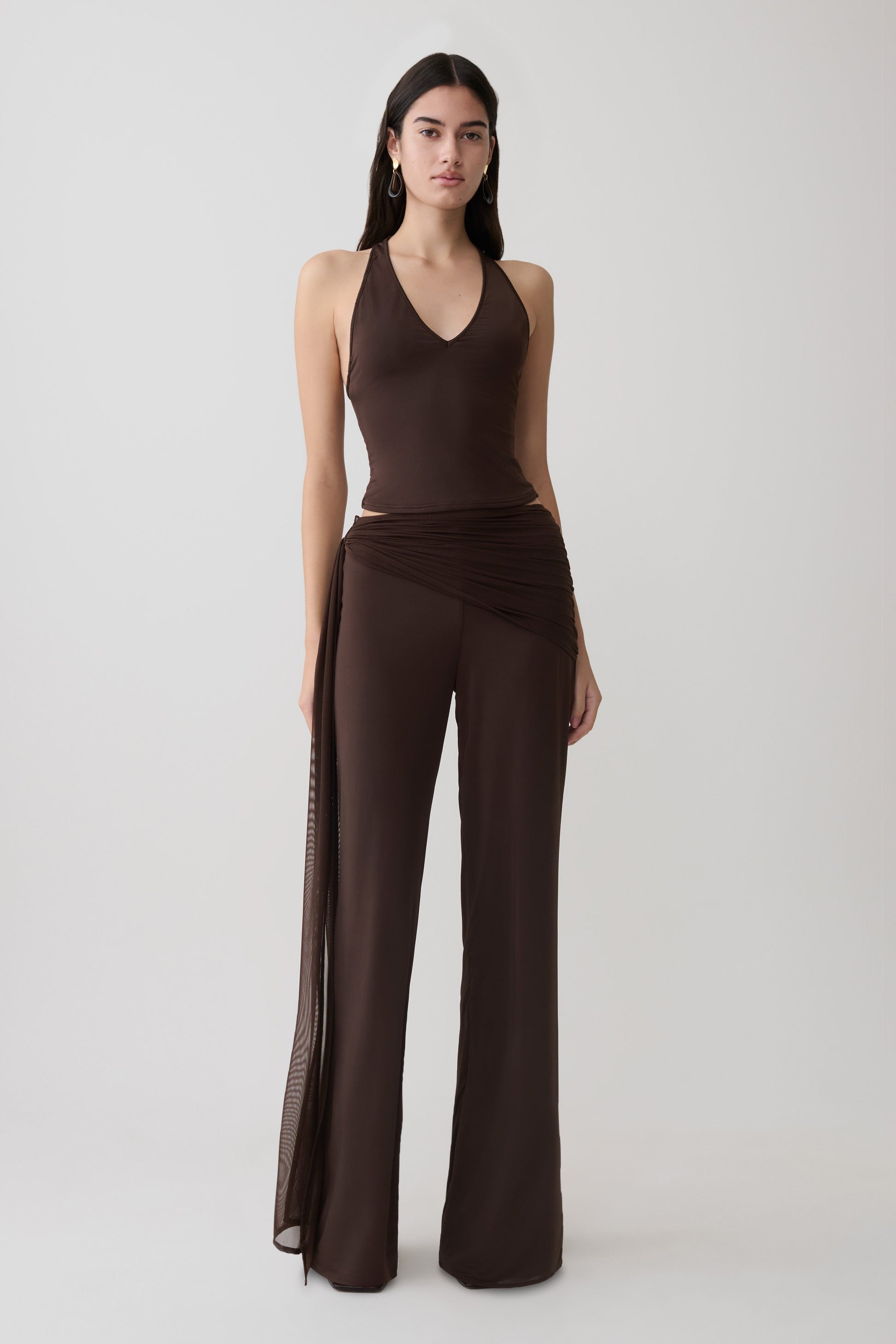 Aspyn Slinky And Mesh Top - Chocolate #5
