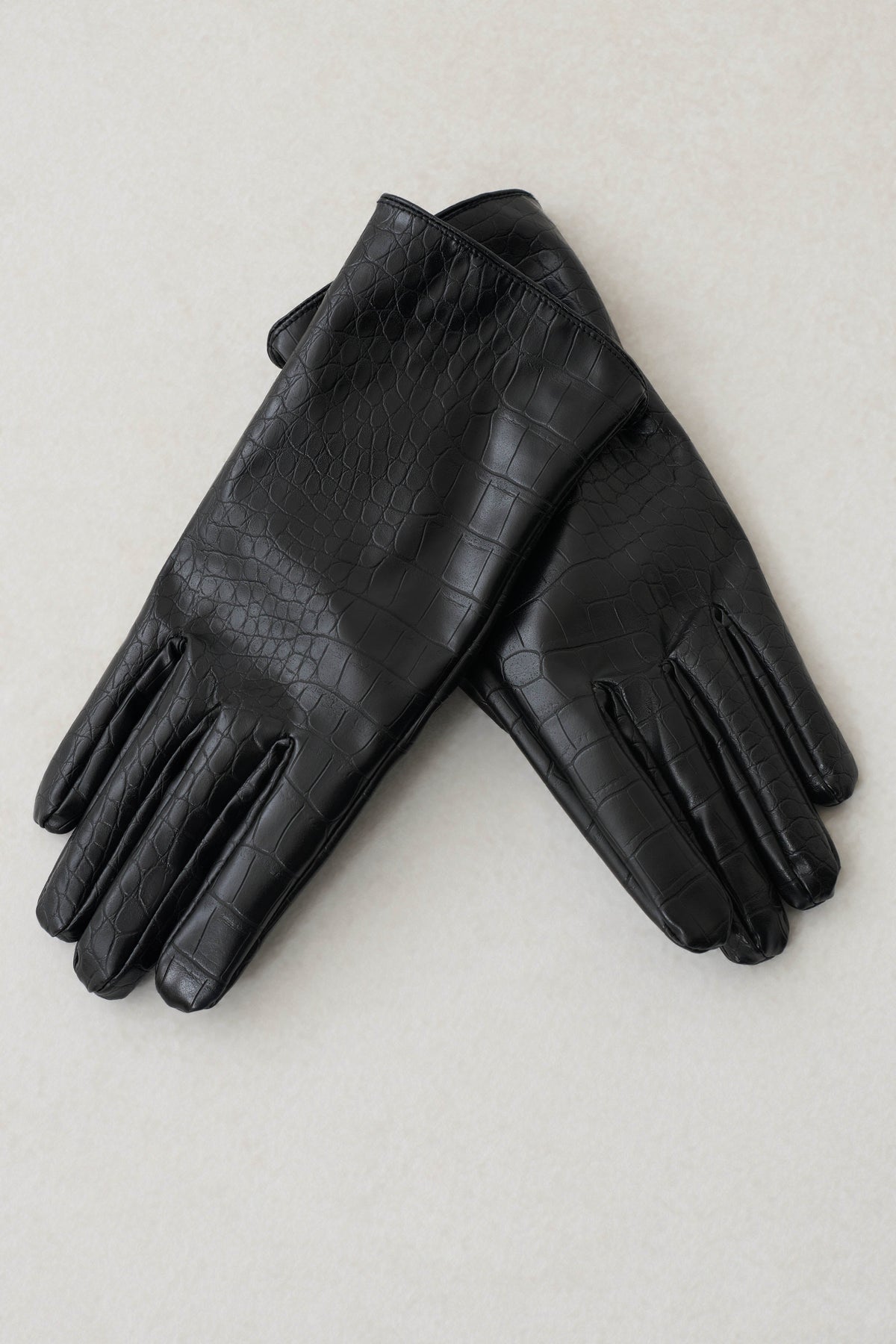 Atlas Faux Leather Crocodile Gloves - Black