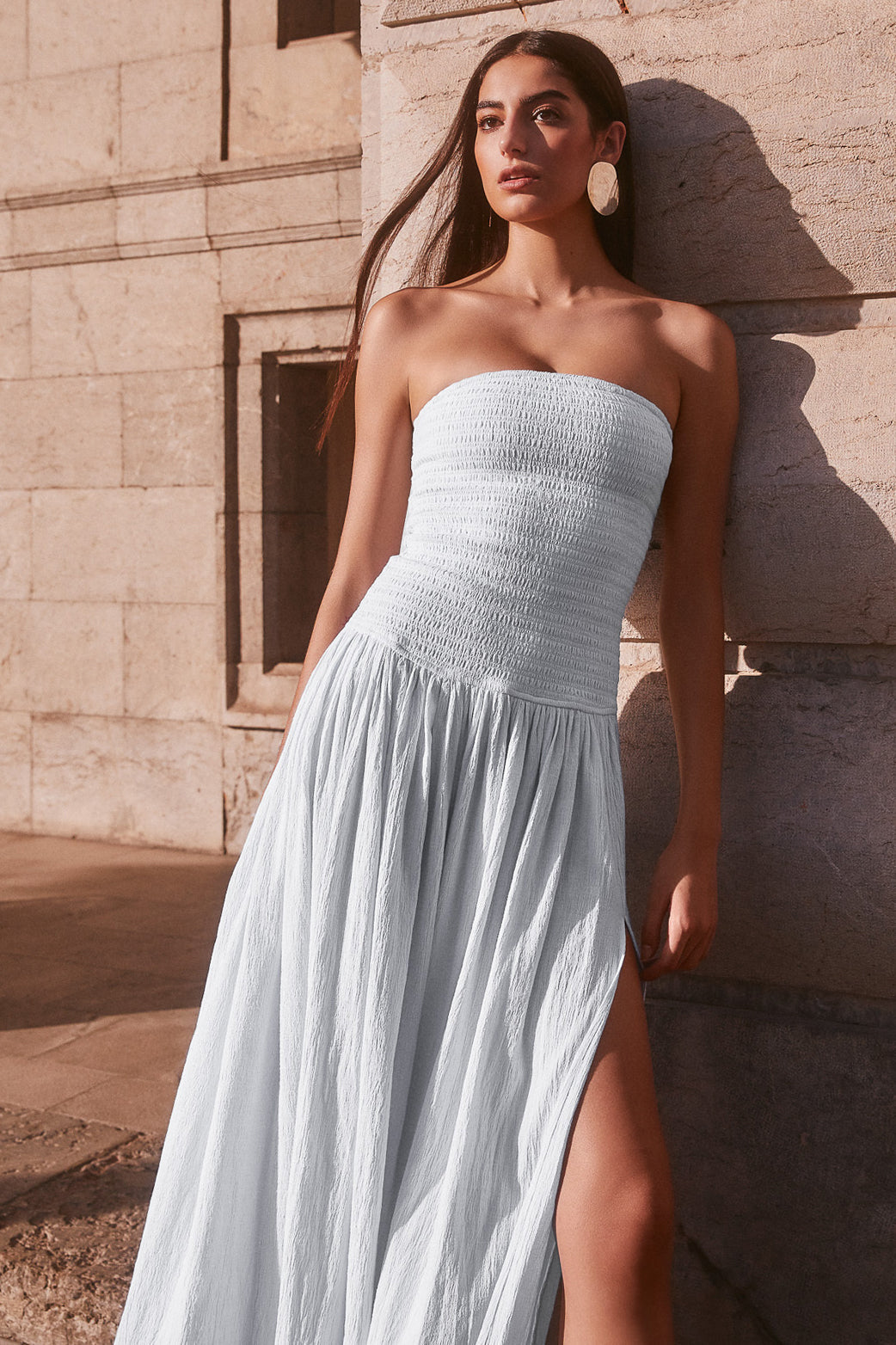 Maureen Cotton Shirring Maxi Dress - Powder Blue #8