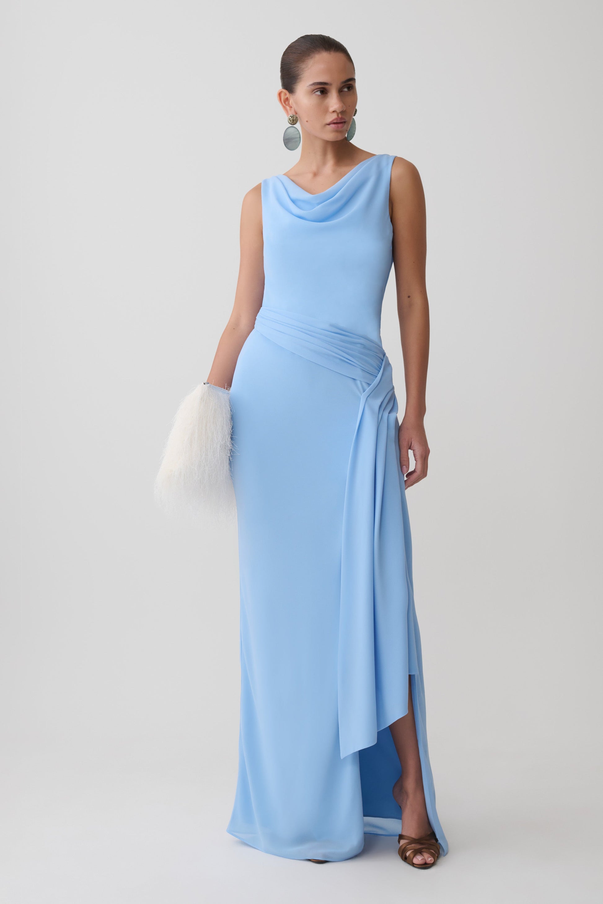 Marjorie Draped Back Chiffon Maxi Dress - Sky Blue #6