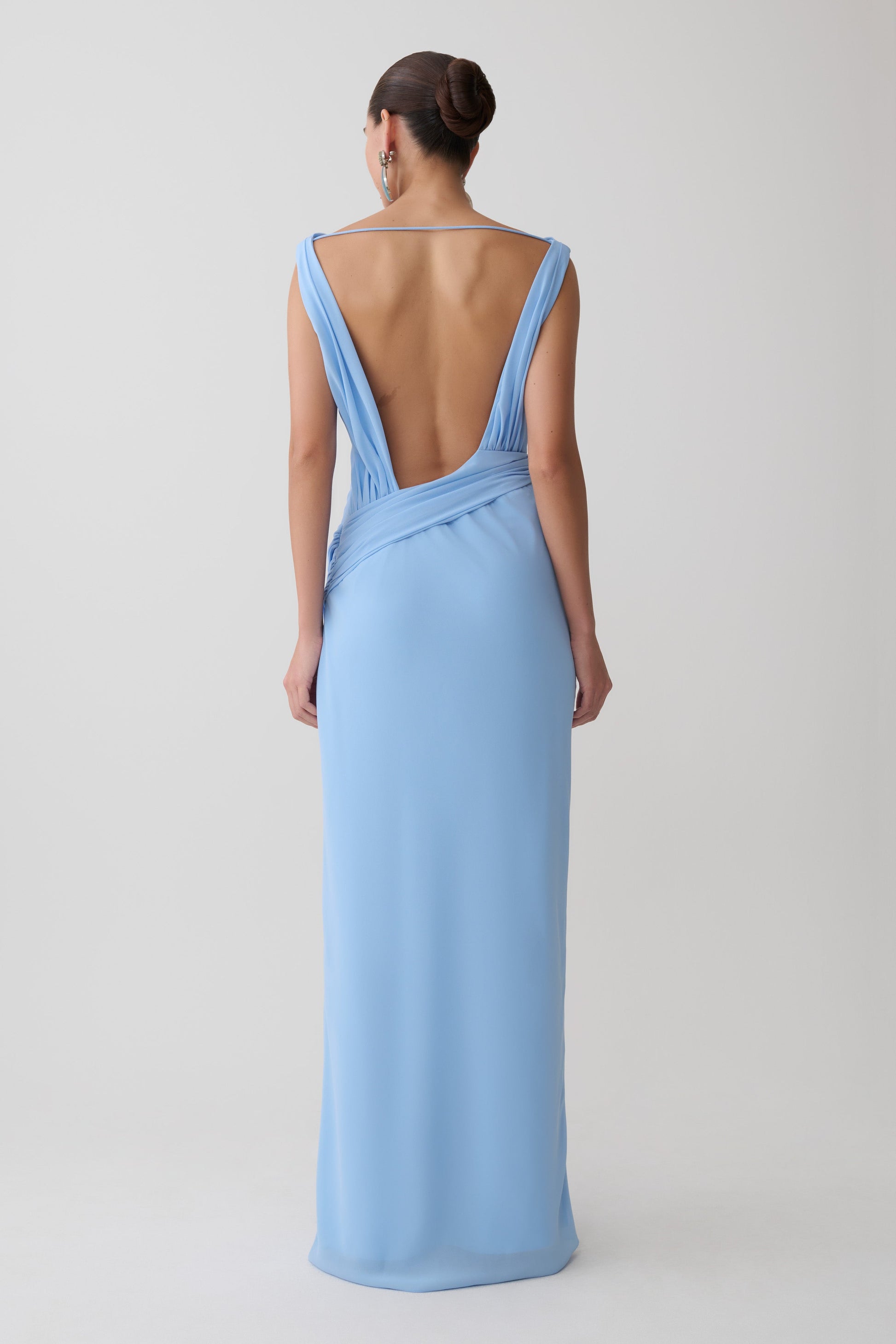 Marjorie Draped Back Chiffon Maxi Dress - Sky Blue #3