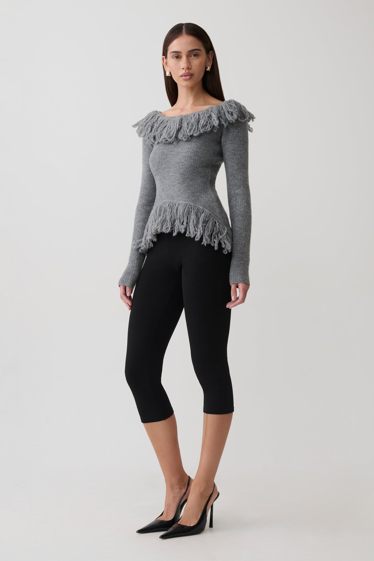 Sammie Fringe Knit Top - Charcoal #6