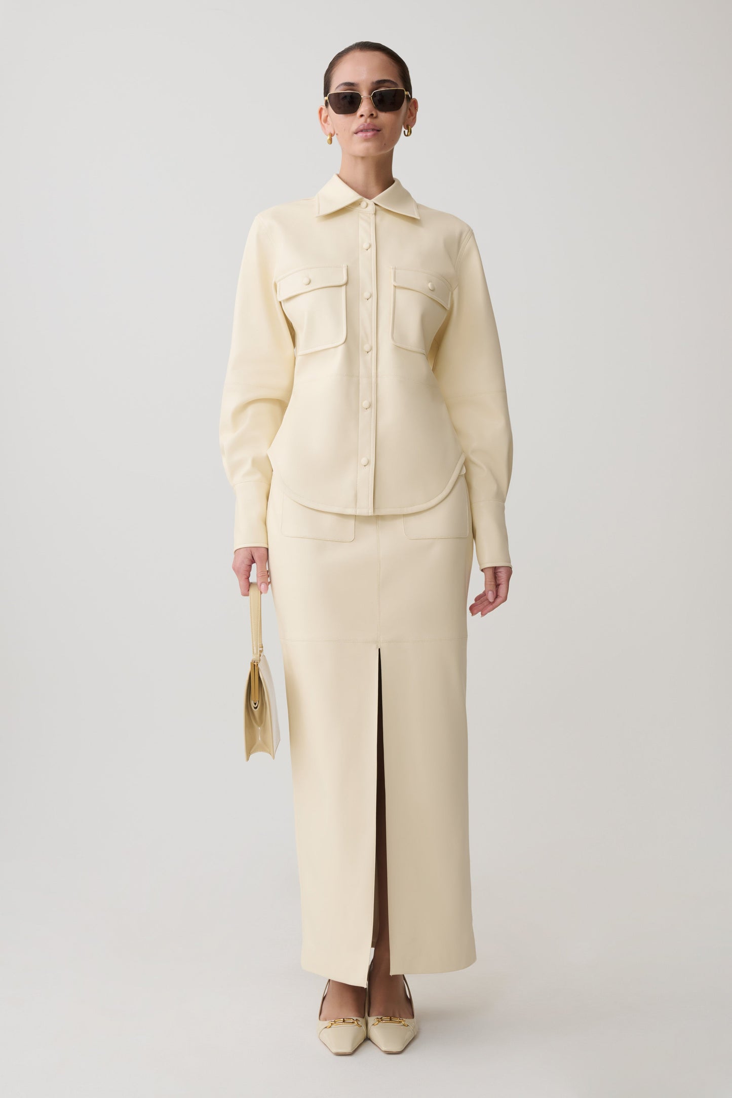 Winslet Faux Leather Maxi Skirt - Bone