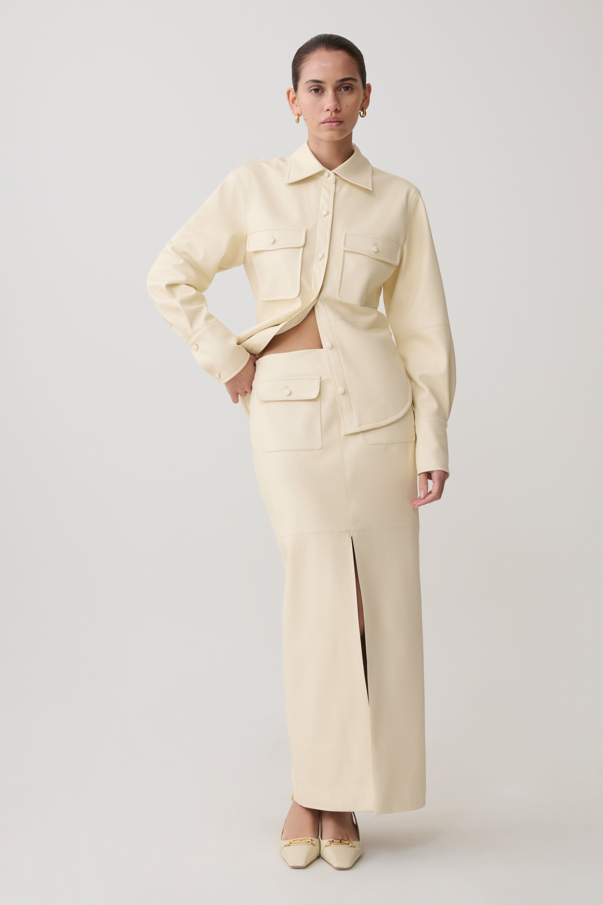 Winslet Faux Leather Maxi Skirt - Bone #6