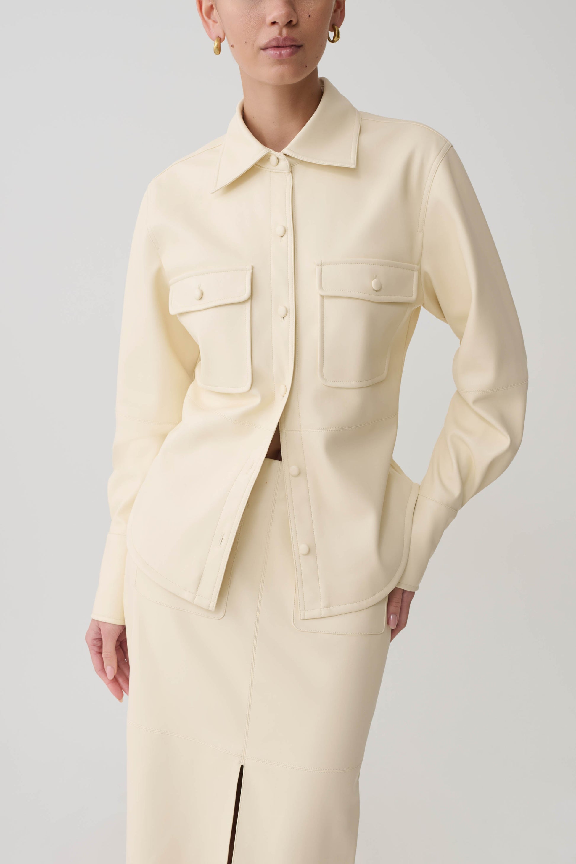 Winslet Faux Leather Shirt - Bone #3