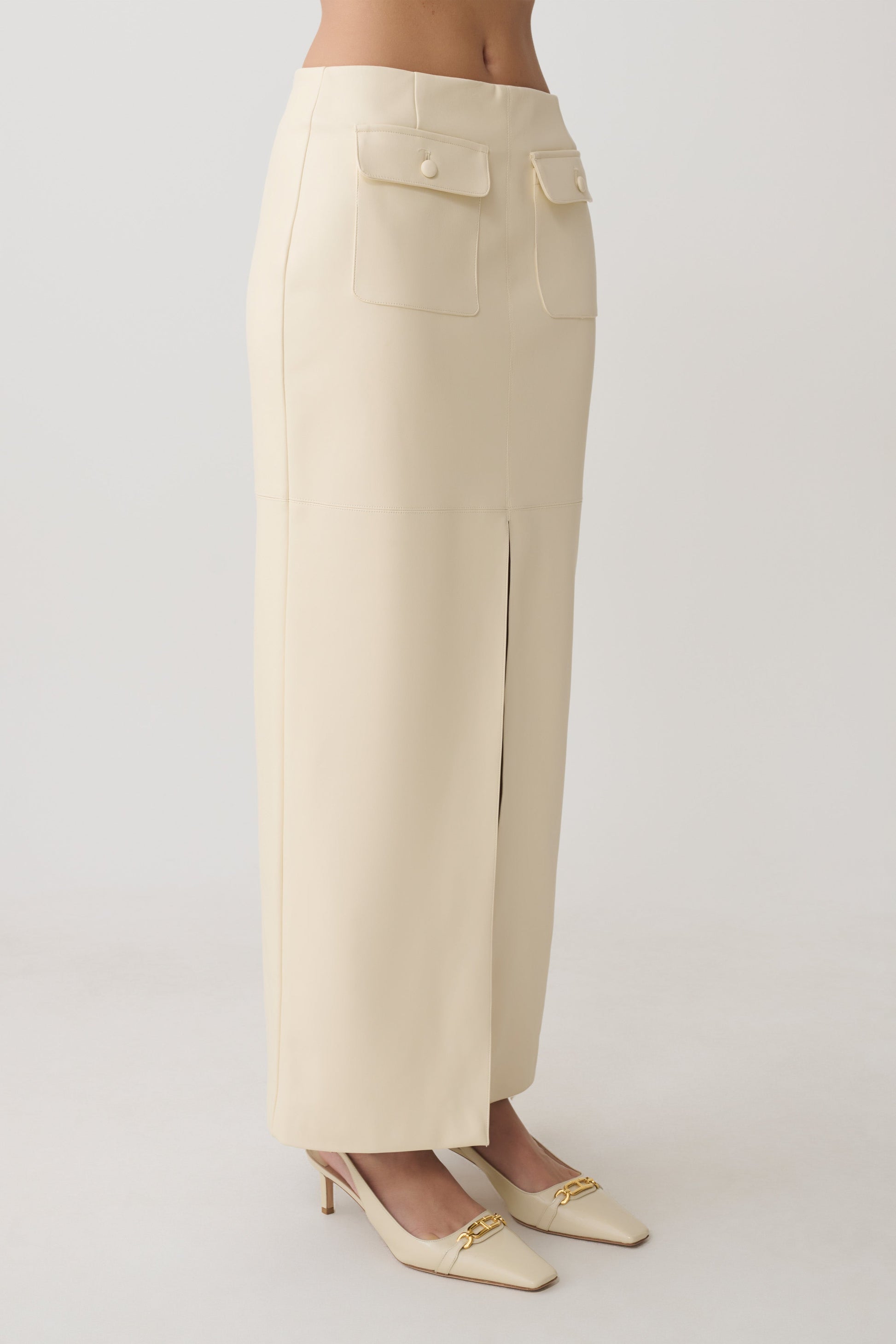 Winslet Faux Leather Maxi Skirt - Bone #3
