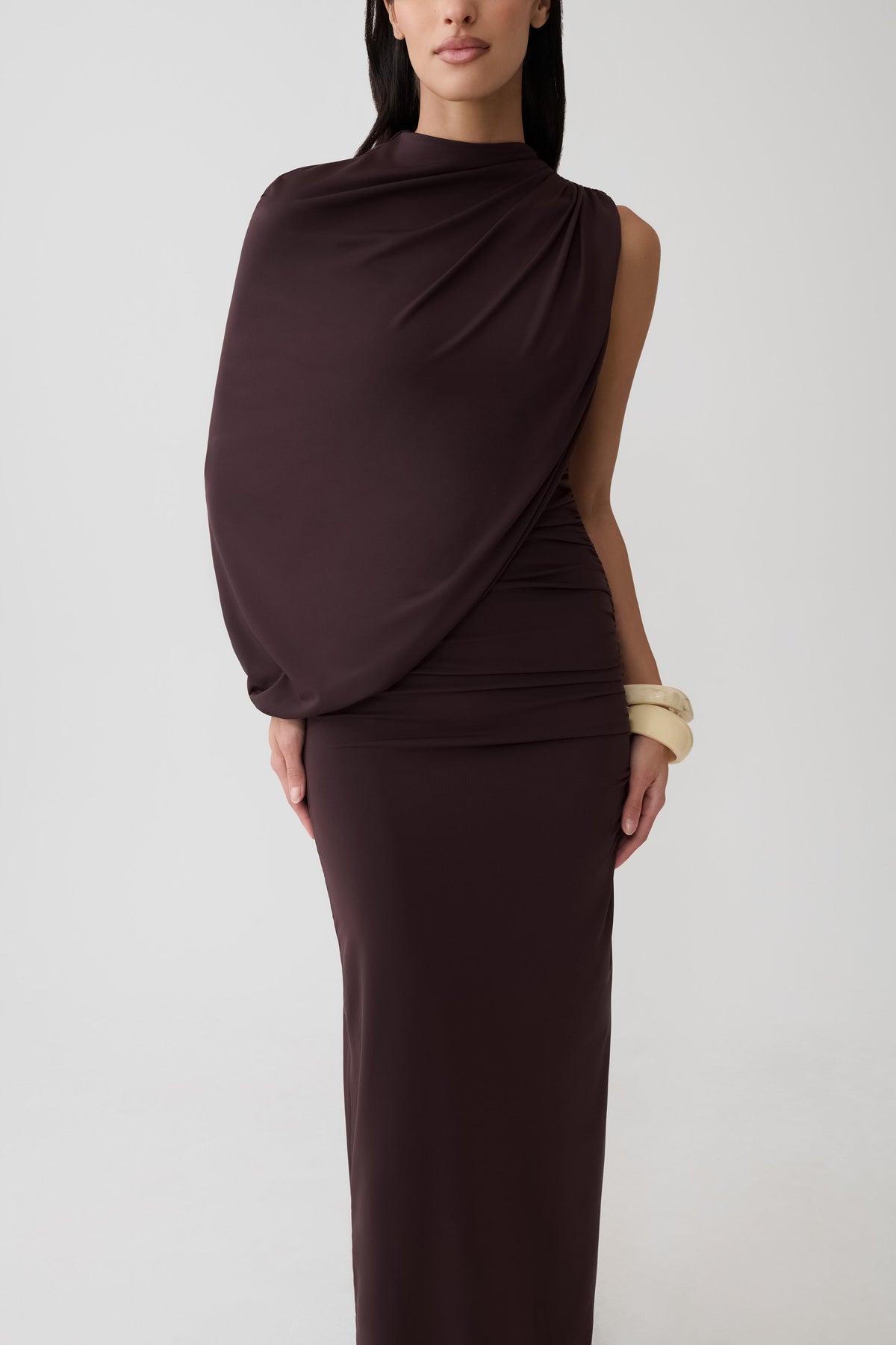 Yuri Gather Sleeve Maxi Dress - Chocolate #3