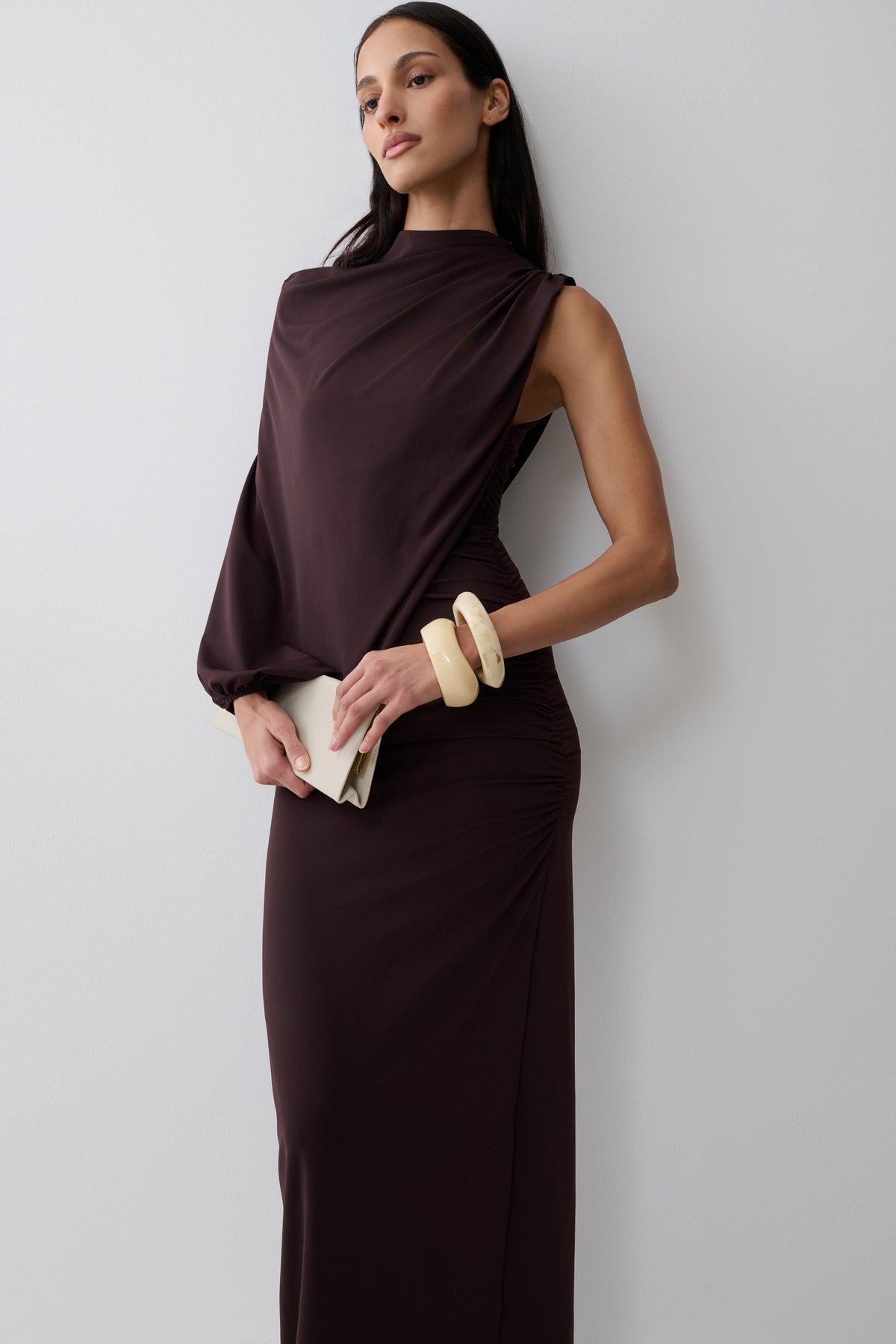 Yuri Gather Sleeve Maxi Dress - Chocolate #7