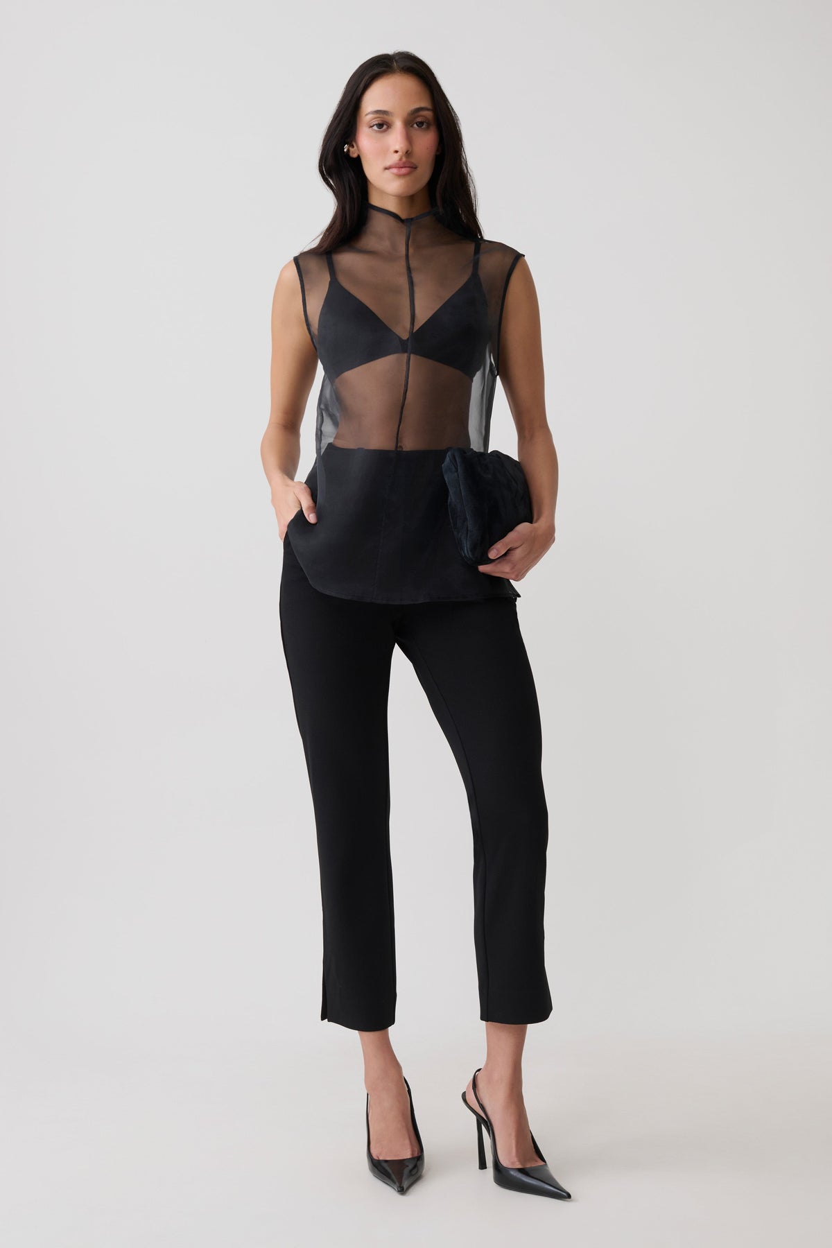 Lillian High Neck Sheer Sleeveless Top - Black #7