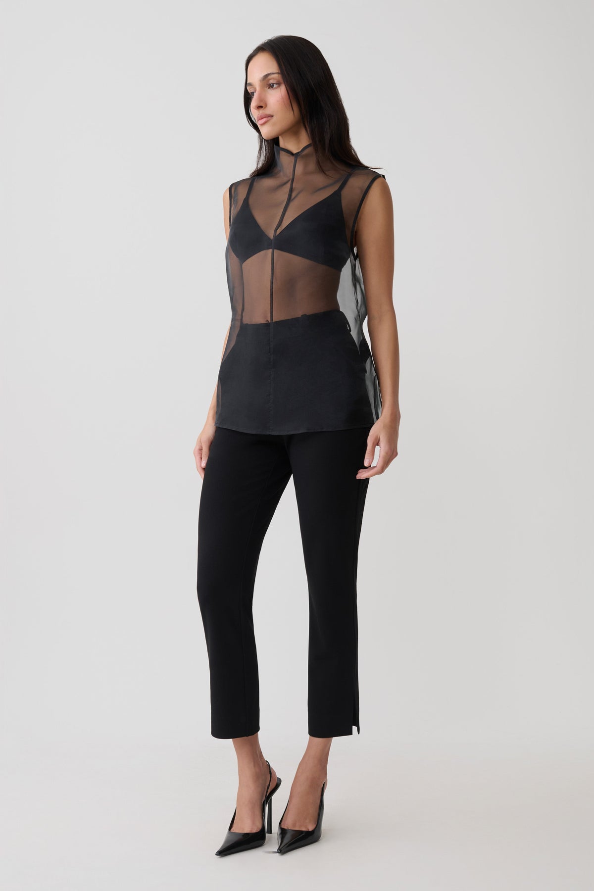 Lillian High Neck Sheer Sleeveless Top - Black #5