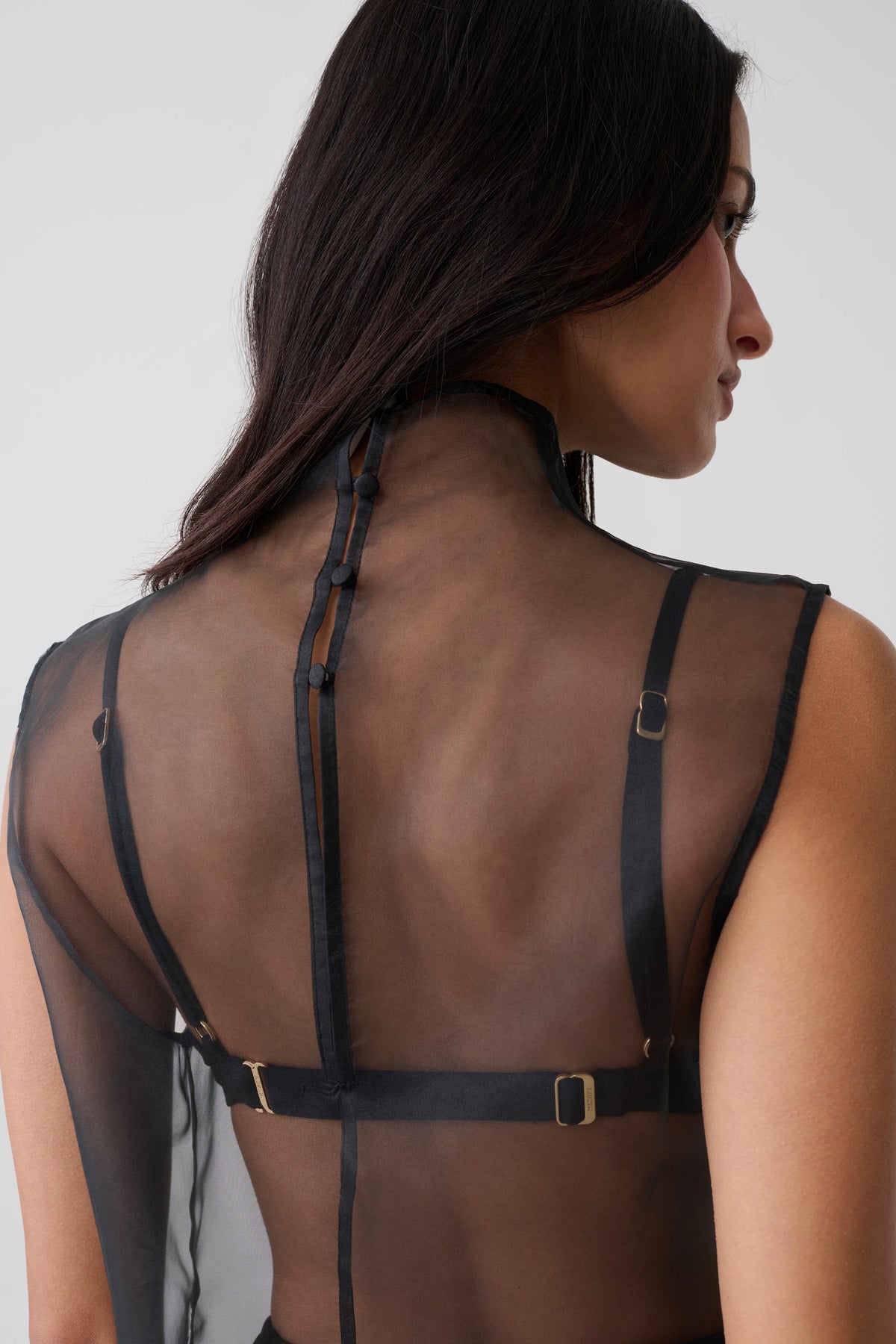 Lillian High Neck Sheer Sleeveless Top - Black