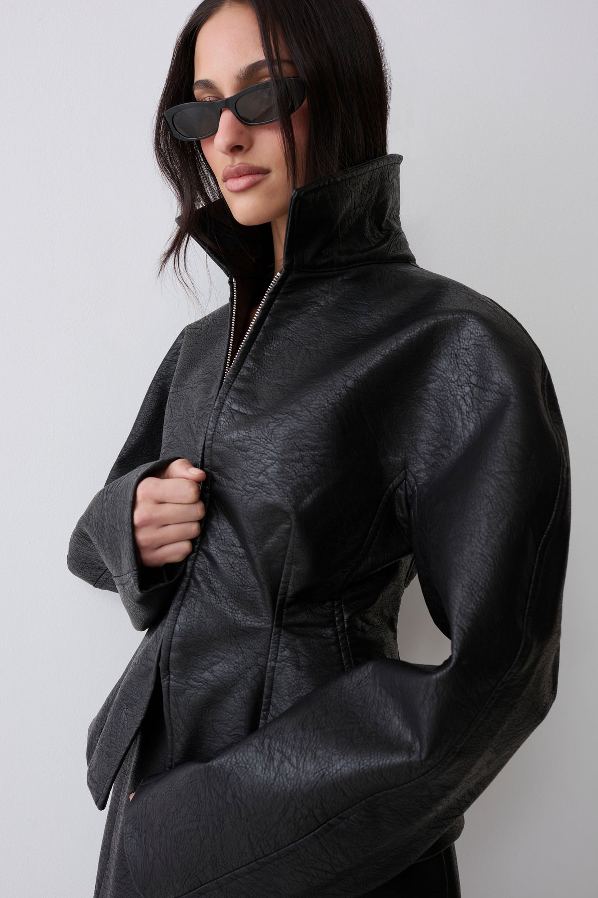 Telma Faux Leather Collared Jacket - Black #3