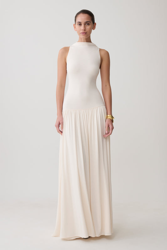 Zsela High Neck Modal Maxi Dress - Ivory