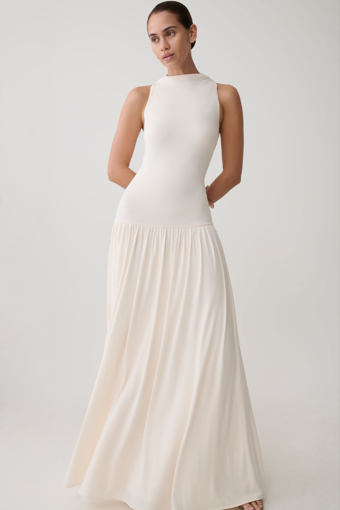 Zsela High Neck Modal Maxi Dress - Ivory