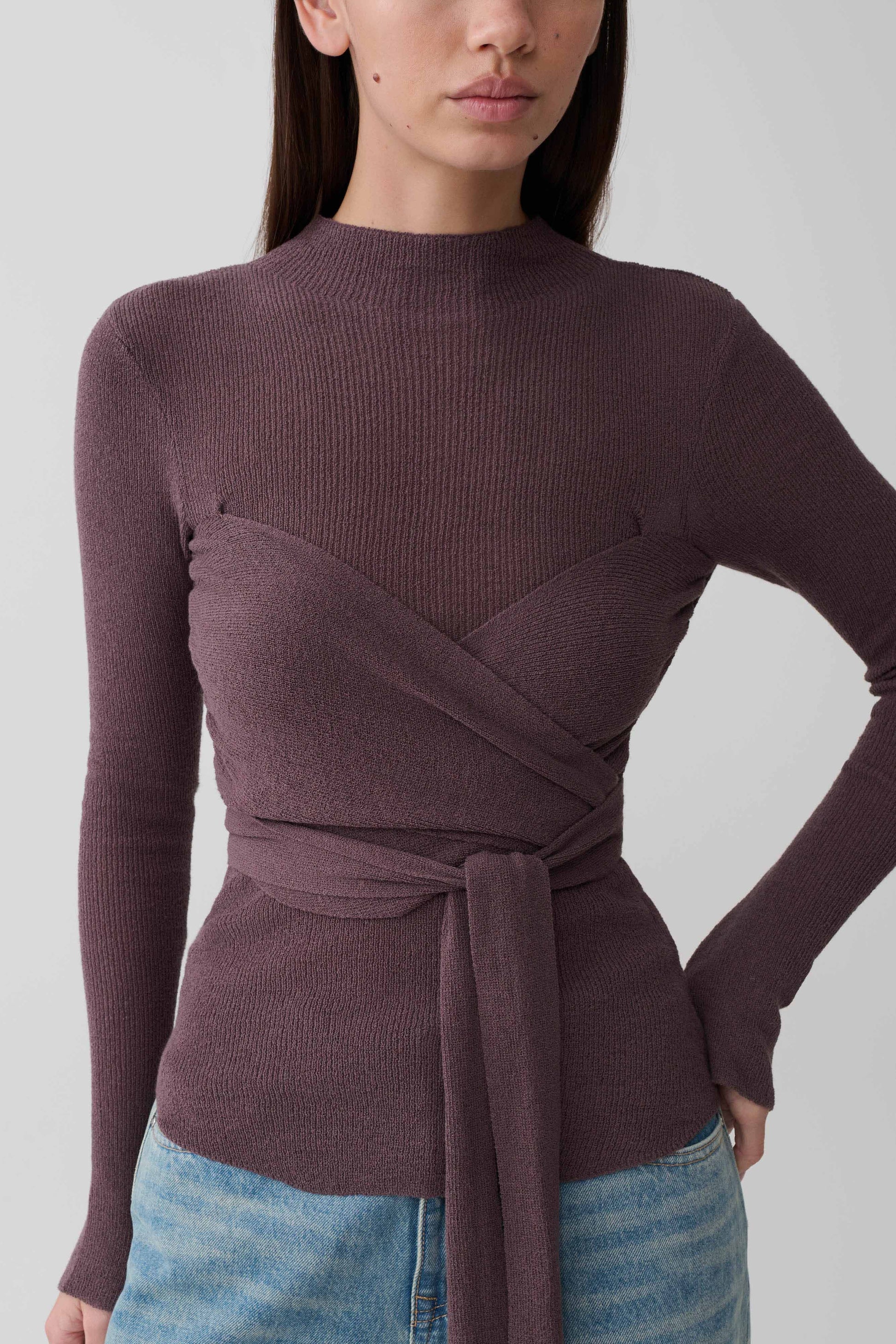 Lawson Wrap Knit Long Sleeve Top - Peppercorn #3