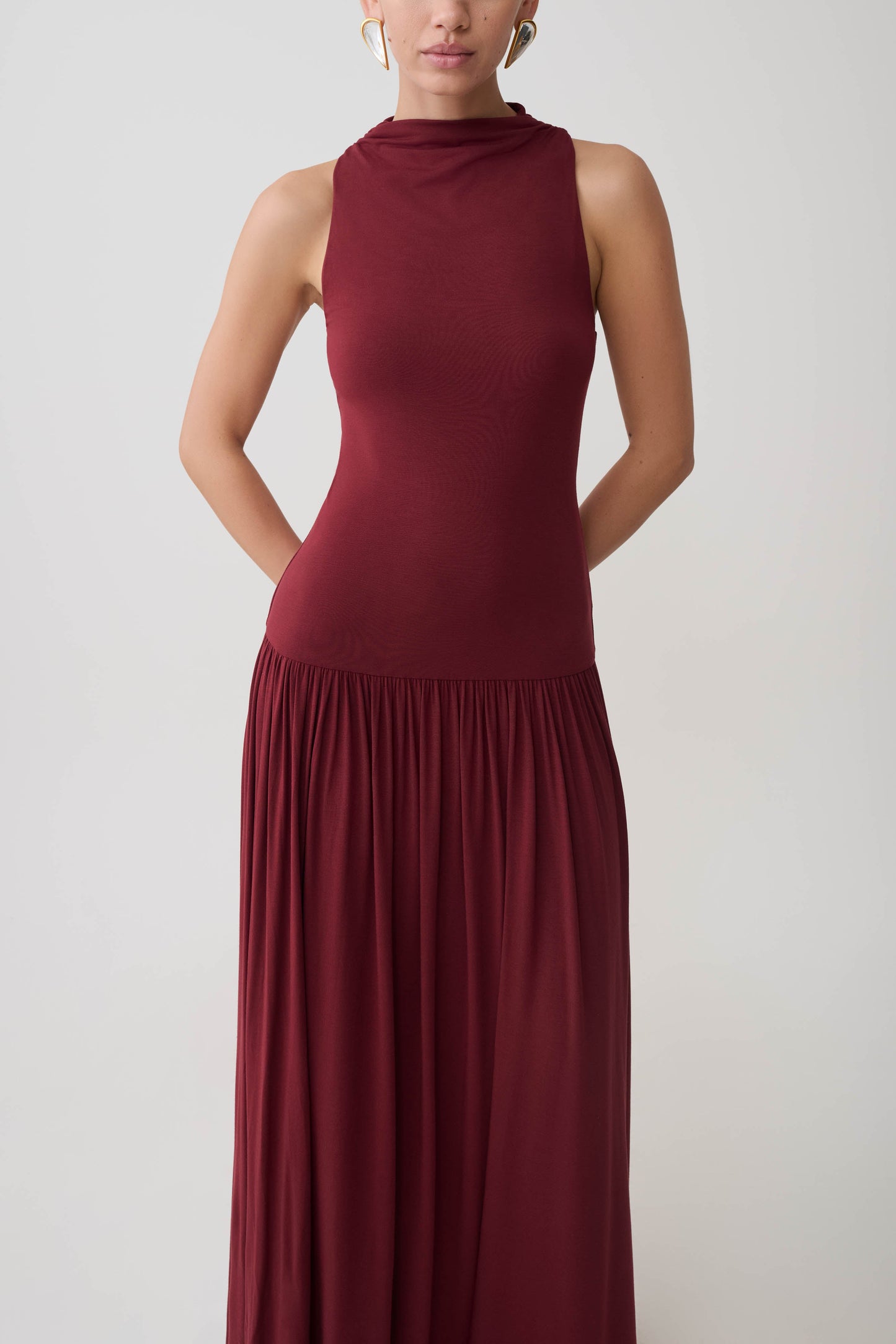 Zsela High Neck Modal Maxi Dress - Wine
