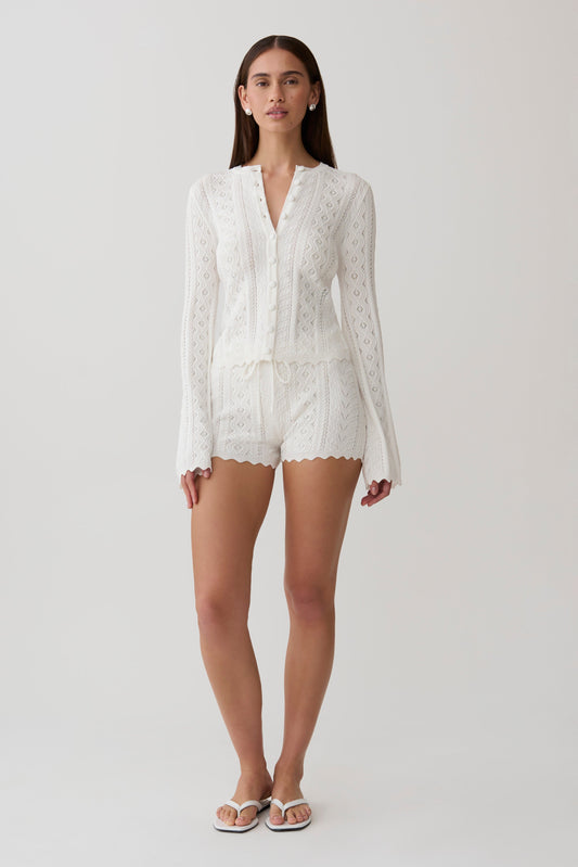 Darlene Pointelle Knit Shorts - White