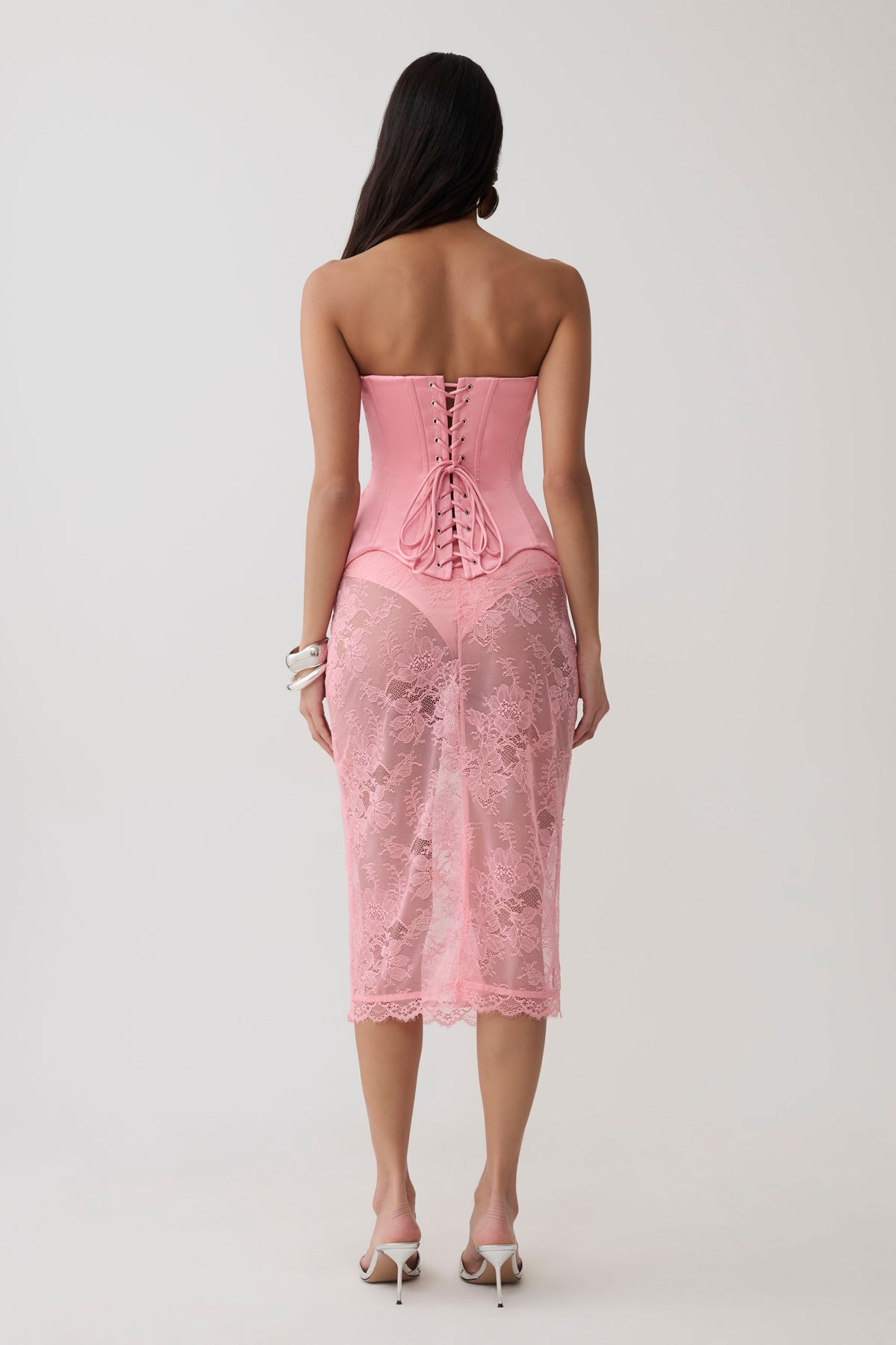 Nicolla Satin Strapless Corset - Pink #7